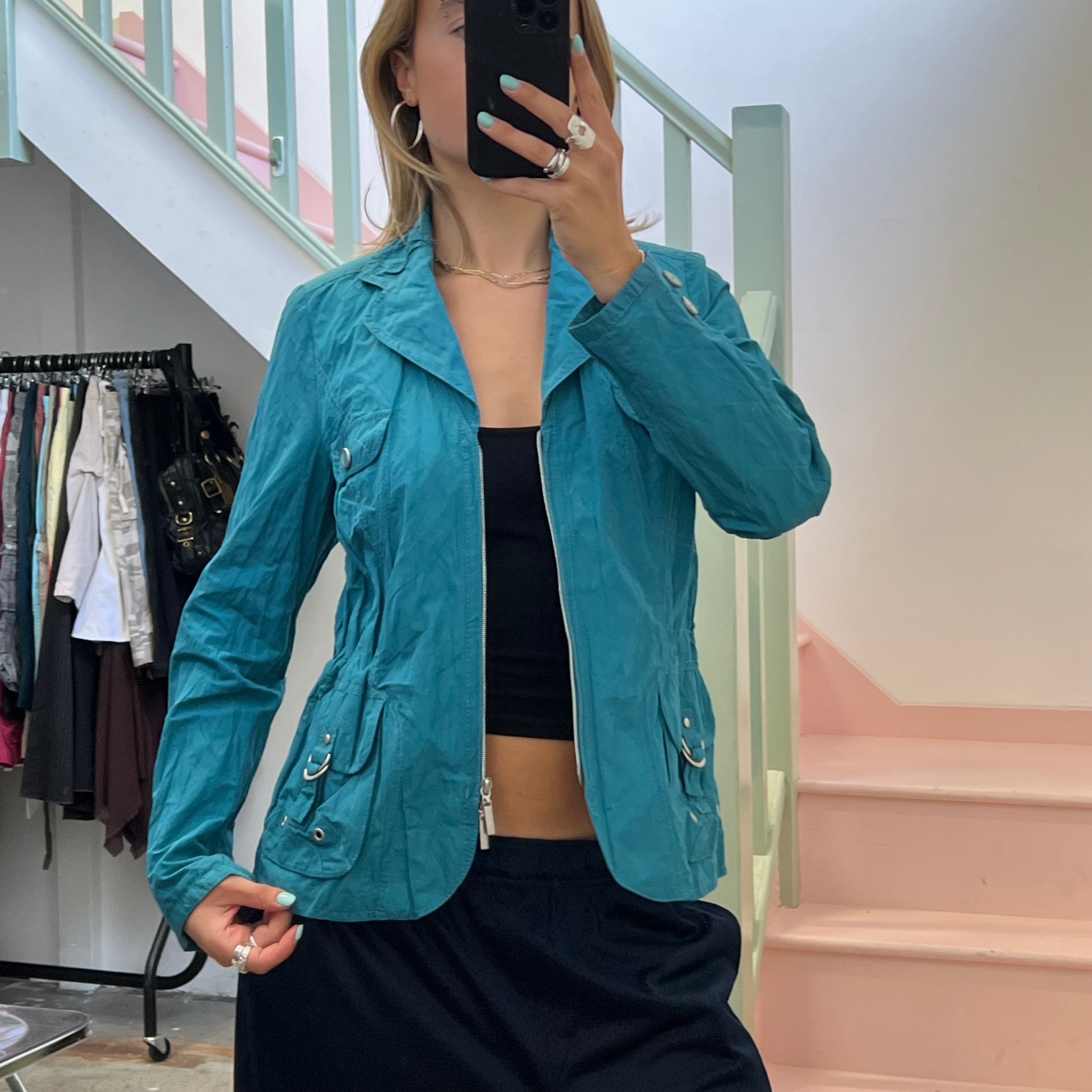 Blue zip up fitted jacket