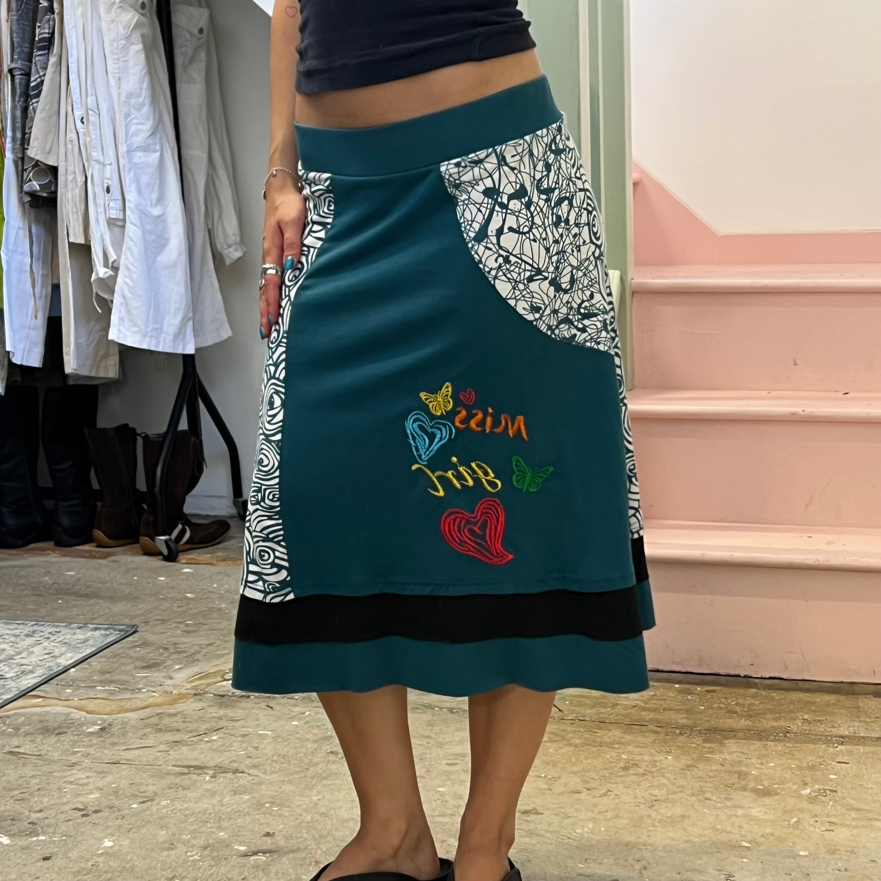 Teal printed midi skirt
