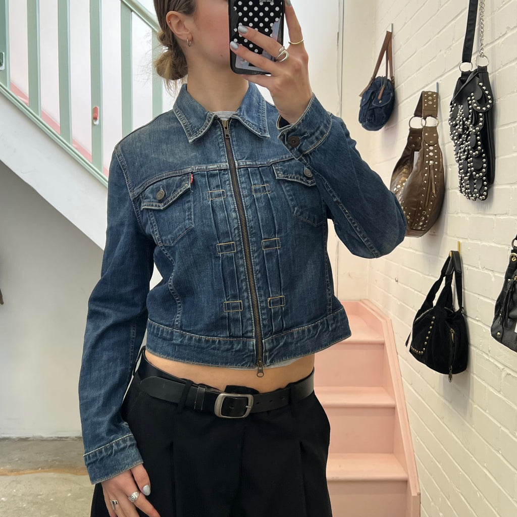 Levi’s dark wash zip up denim jacket