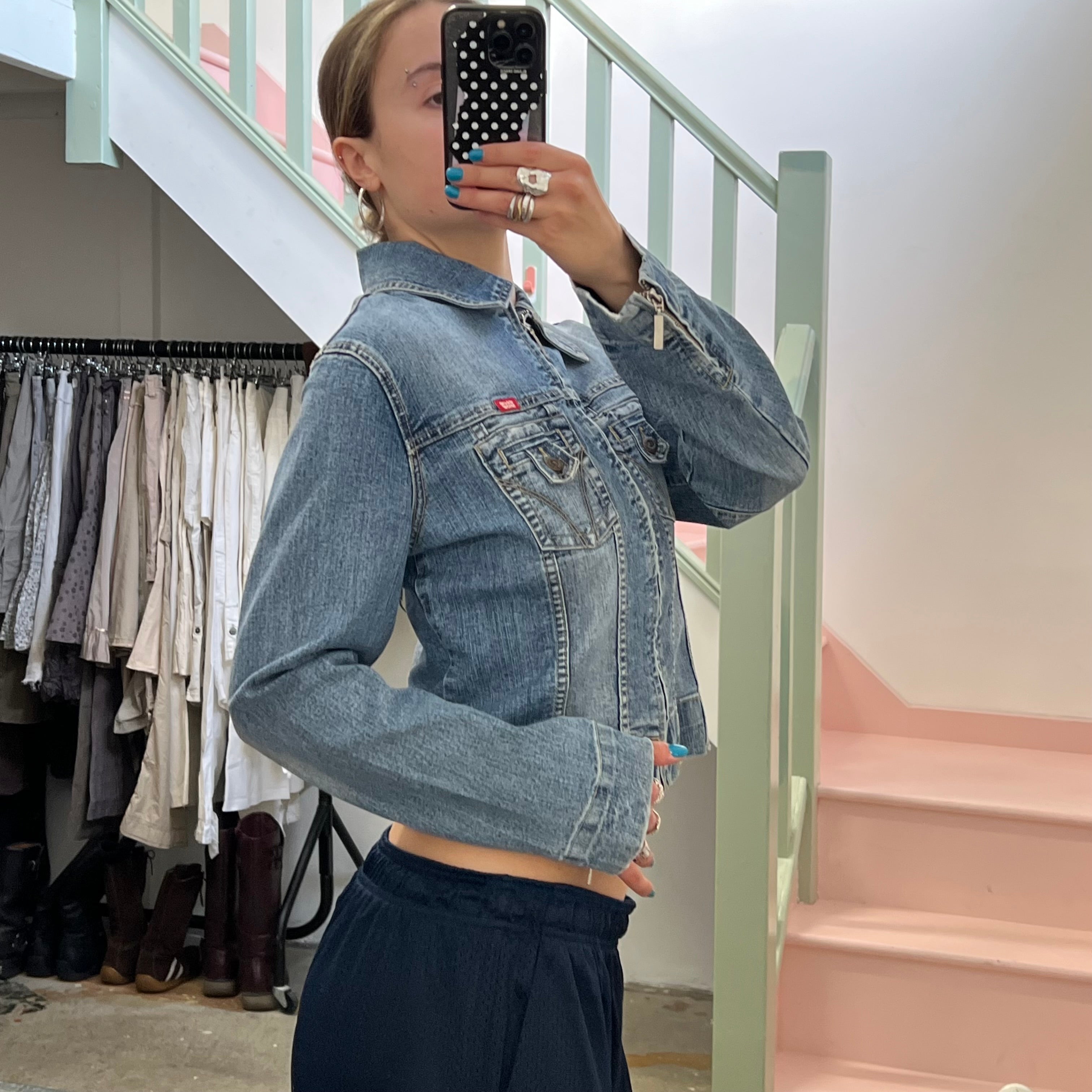 Light wash zip up denim jacket
