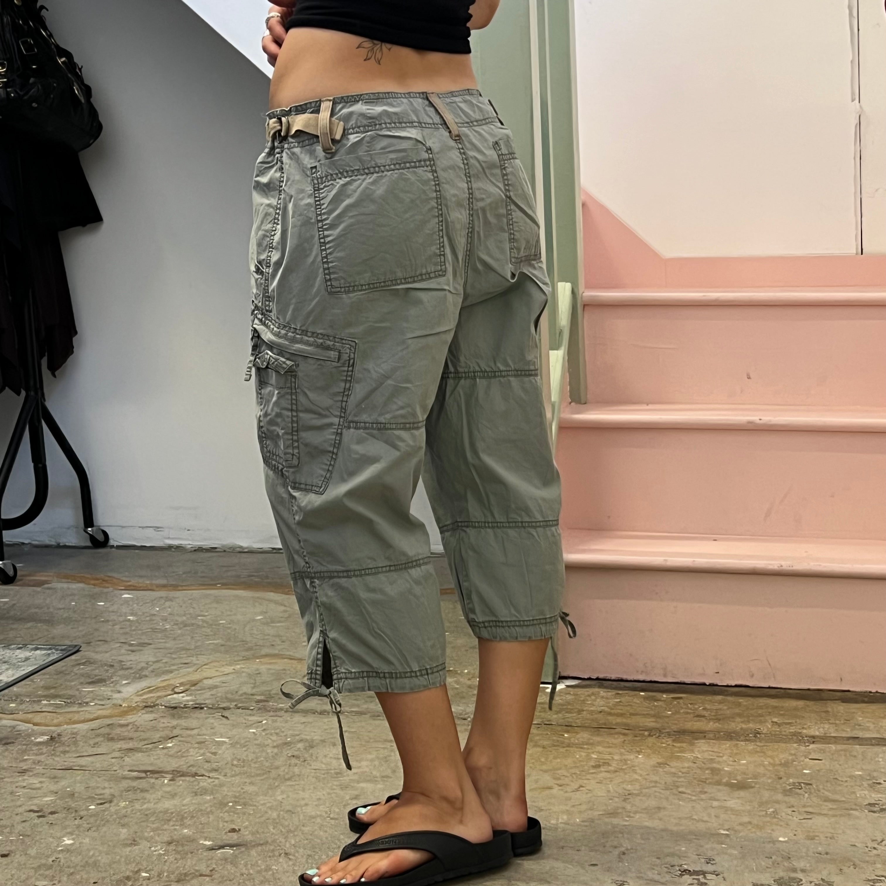 Khaki tie waist cargo capris