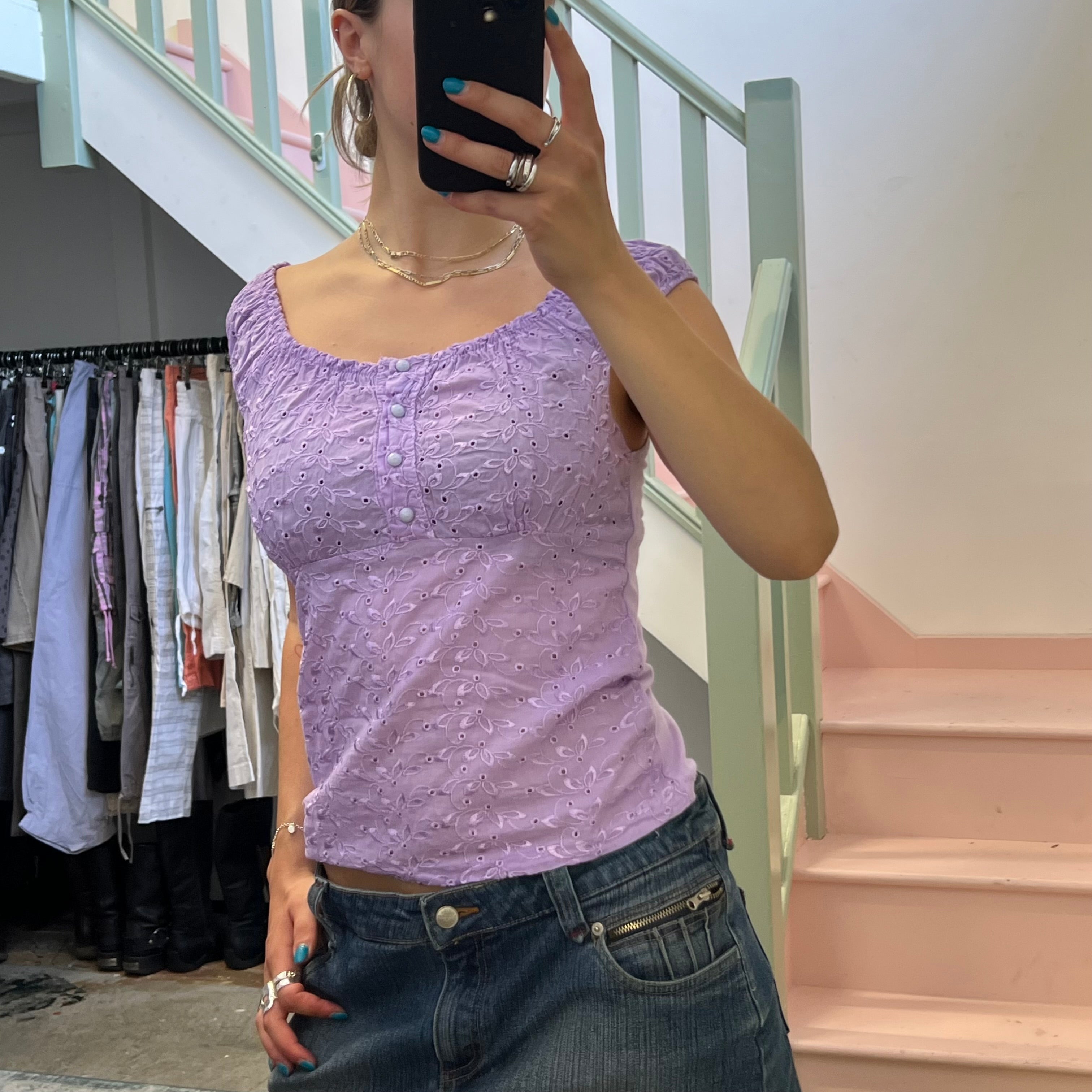 Lilac embroidered off shoulder top