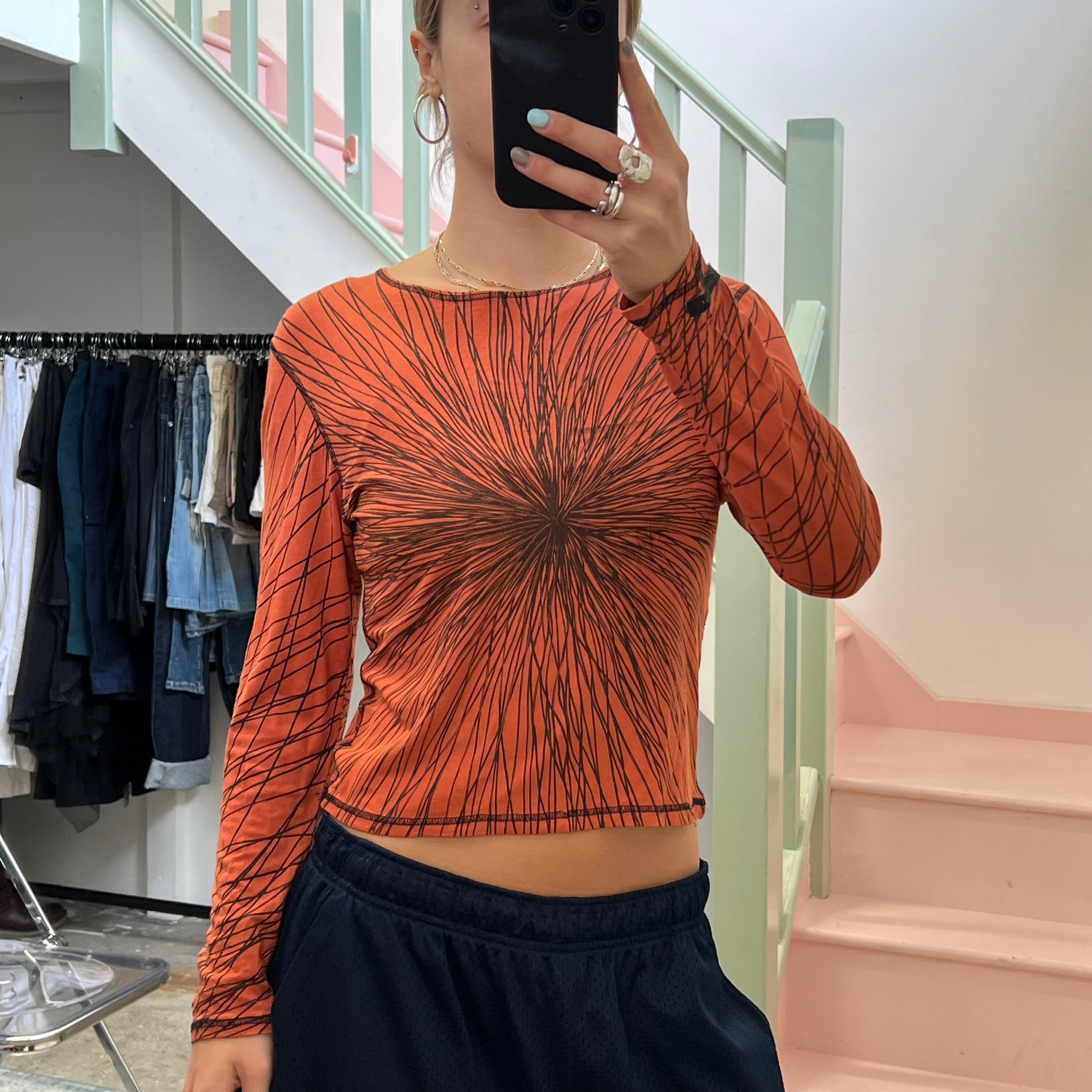 Orange and brown graphic print room