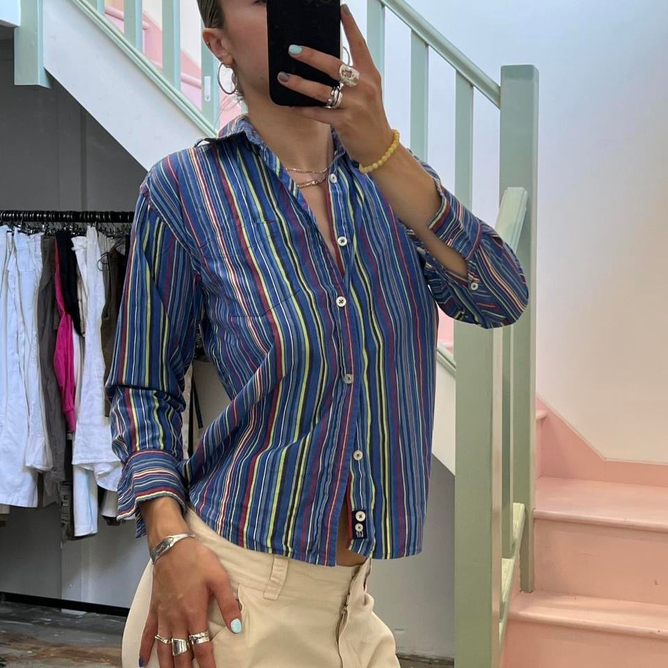 Blue striped fitted office shirt