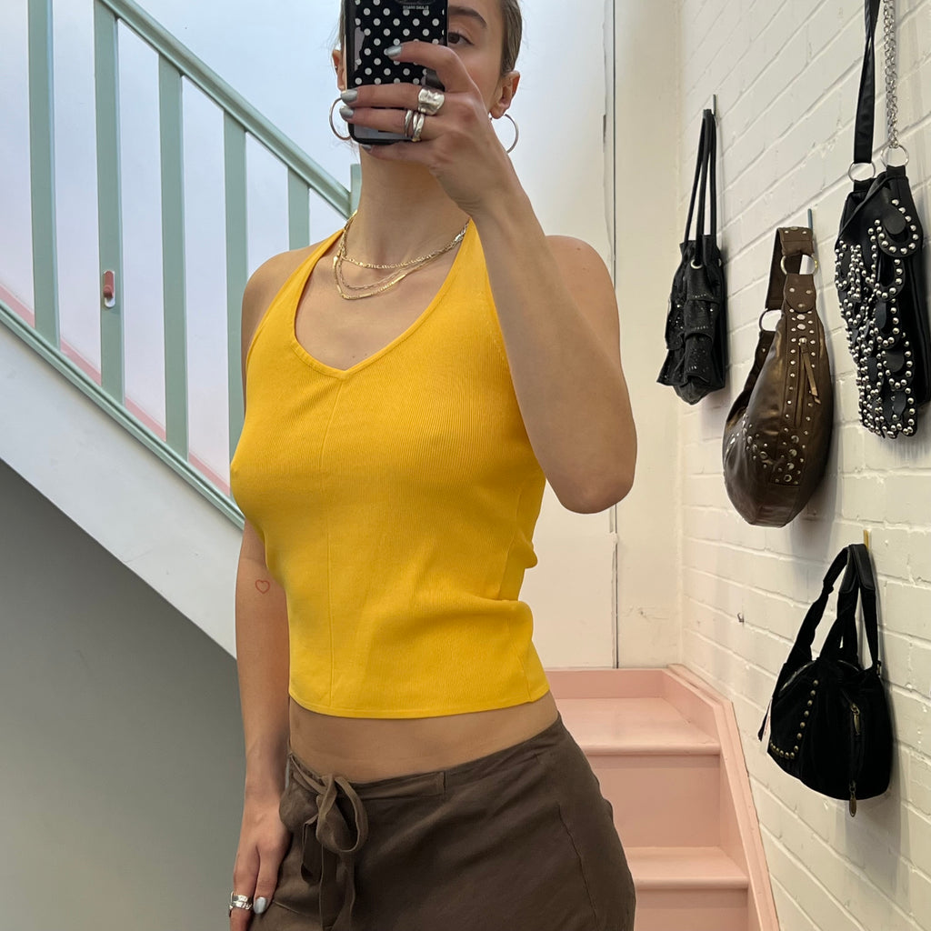 Yellow halter neck vest