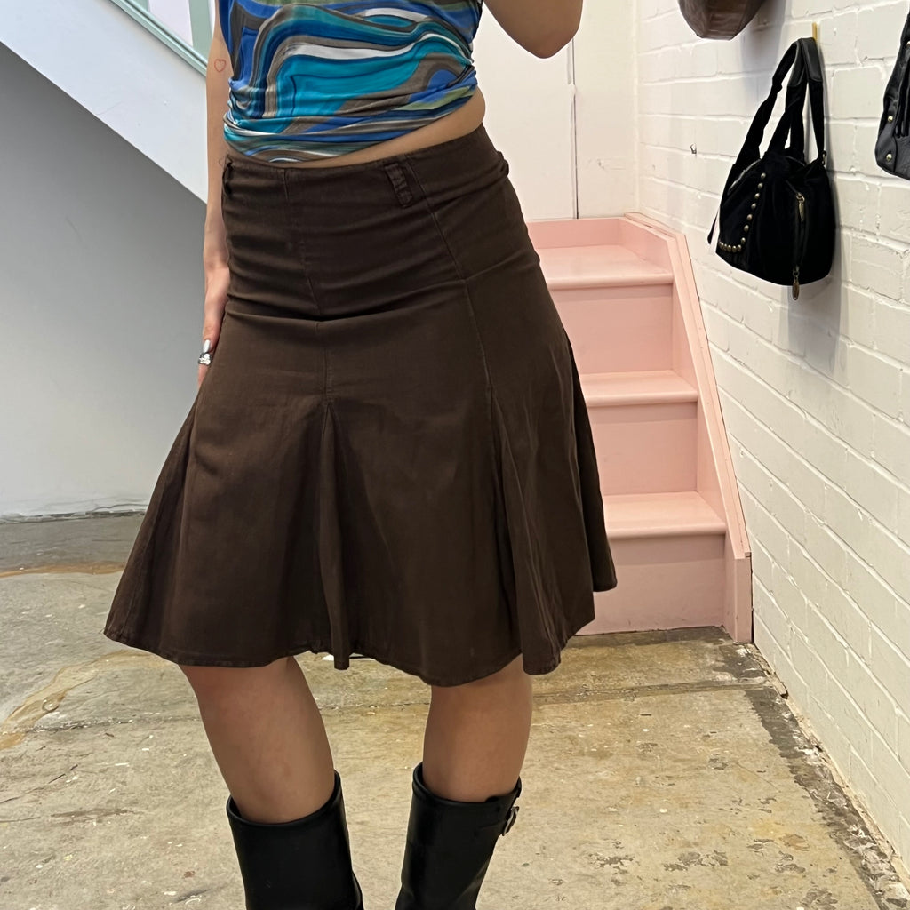 Brown pleated midi skirt