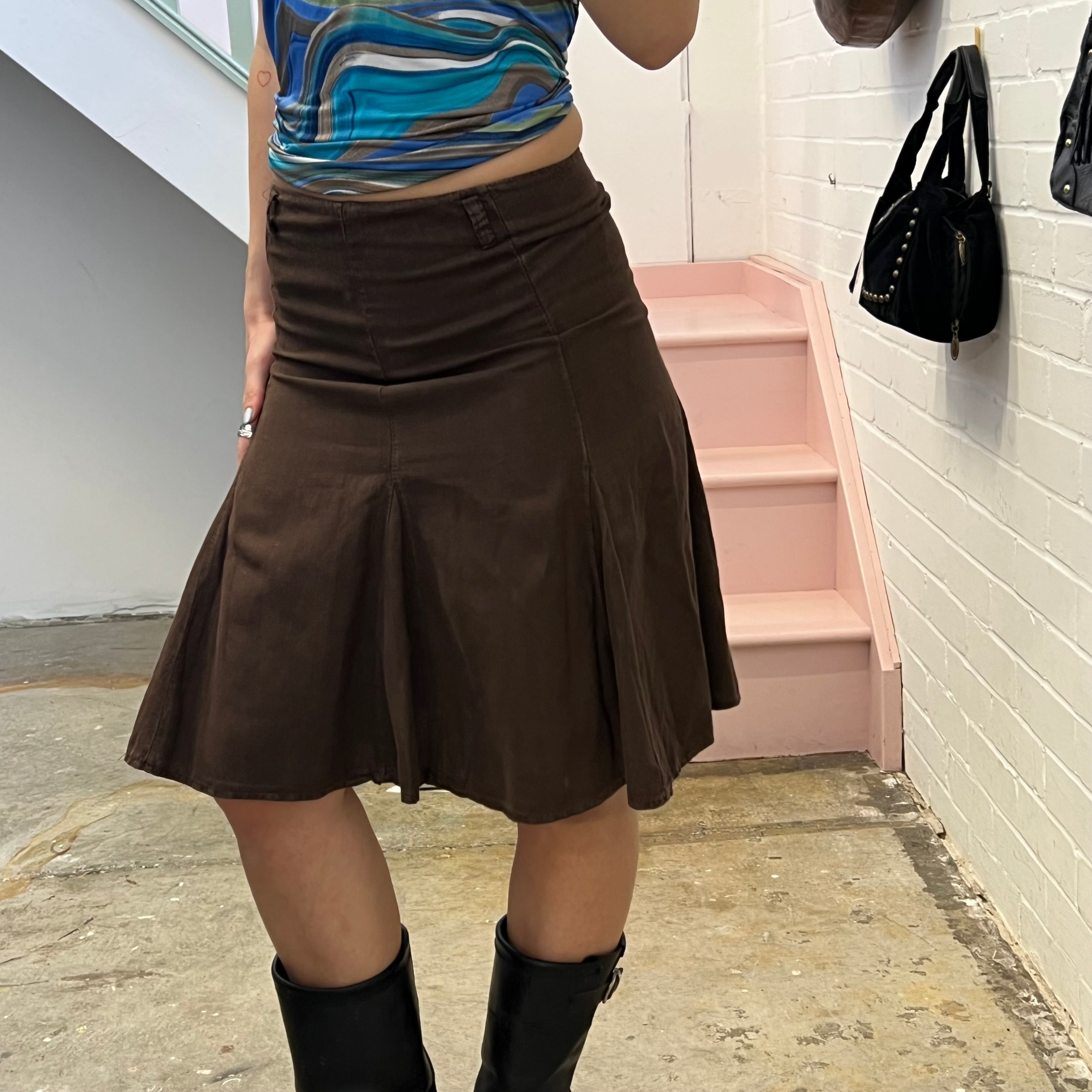 Brown pleated midi skirt