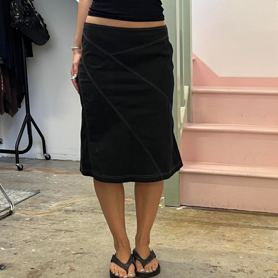Black tailored pencil skirt with contrast stitching