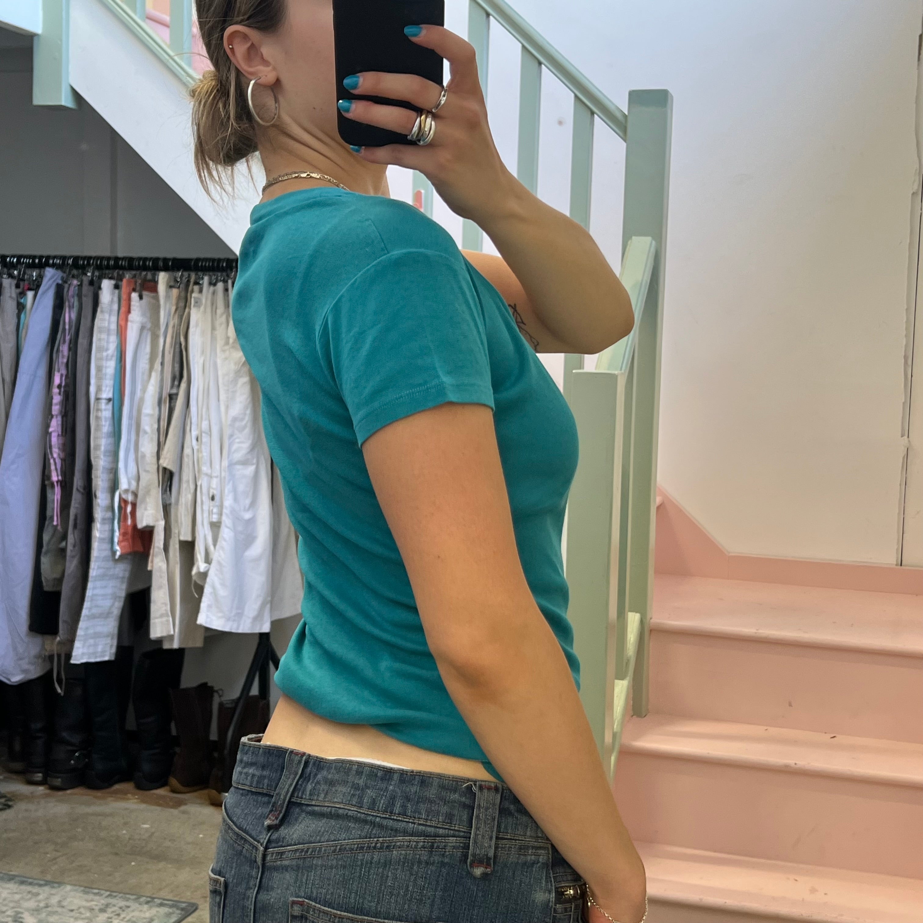 Turquoise scoop neck top