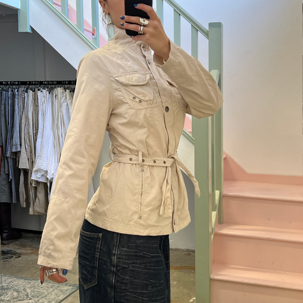 Cream belted biker jacket