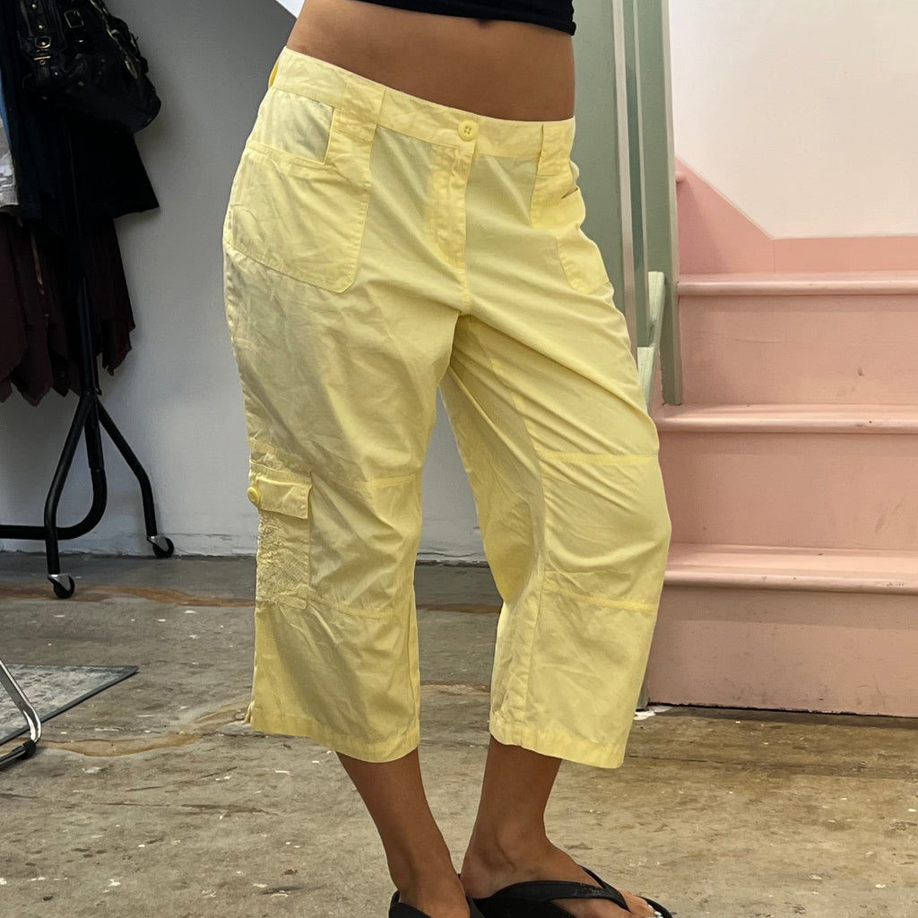 Yellow wide leg cargo capris