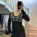 Black v neck check sweater