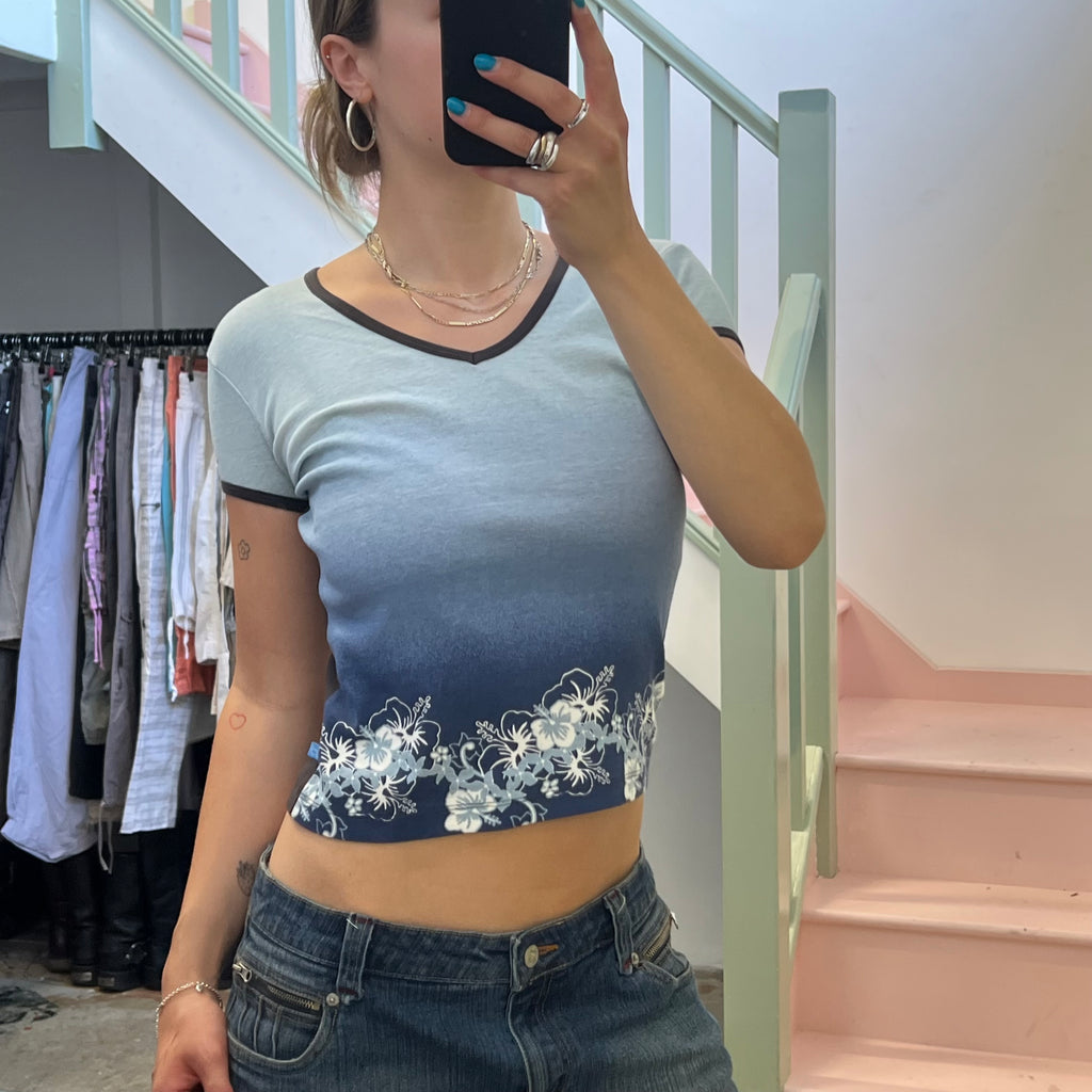 Blue hibiscus print baby tee