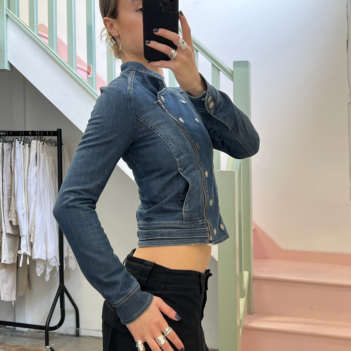 Denim fitted military jacket
