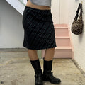 black and teal striped vintage low rise simple mid skirt