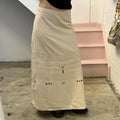 Cream simple vintage maxi skirt with button embroidery