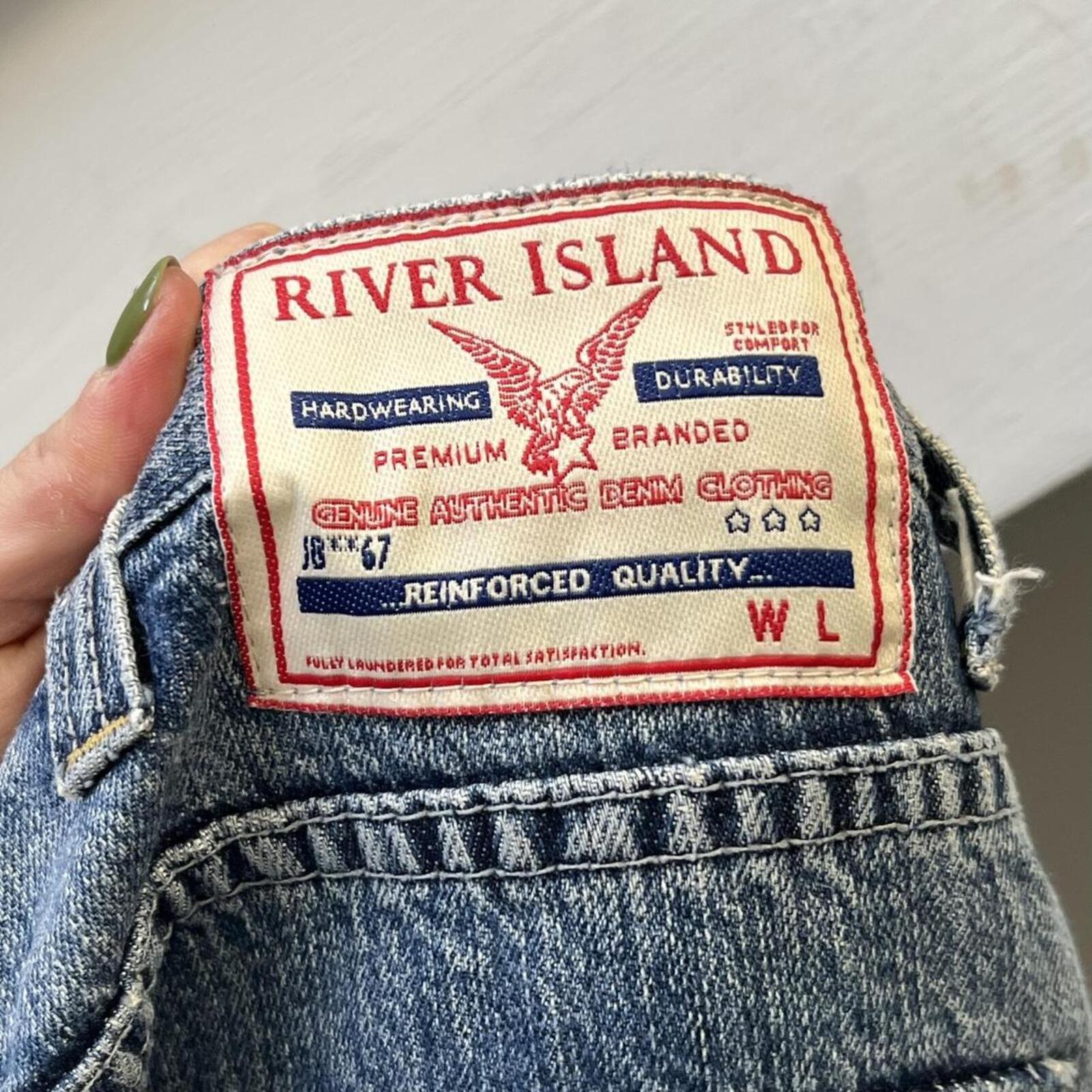 River Island light wash mid rise straight leg vintage jeans with silver studs