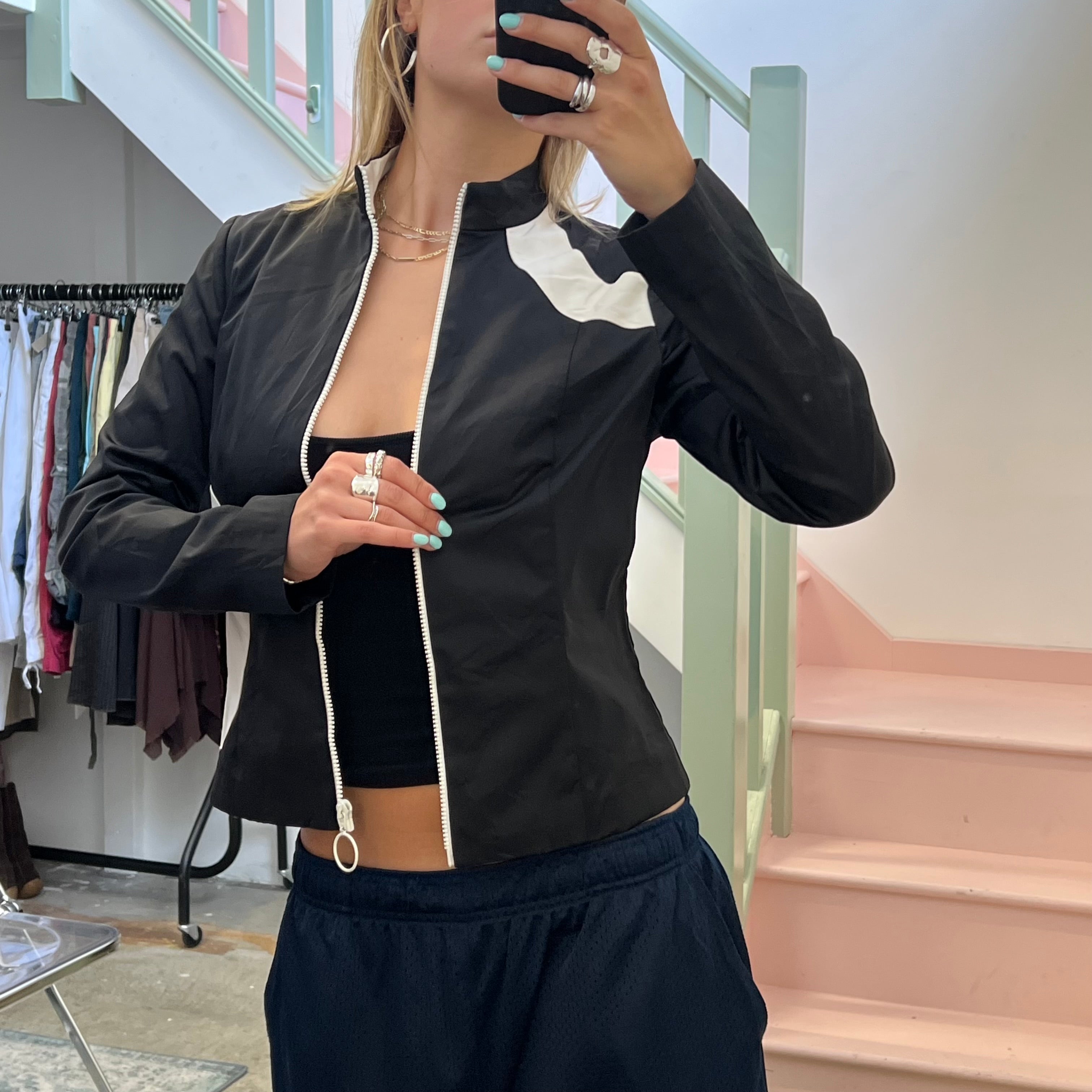 Burton black and white fitted satin jacket