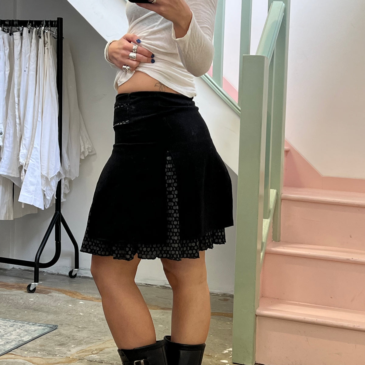 Promod polka dot trim midi skirt