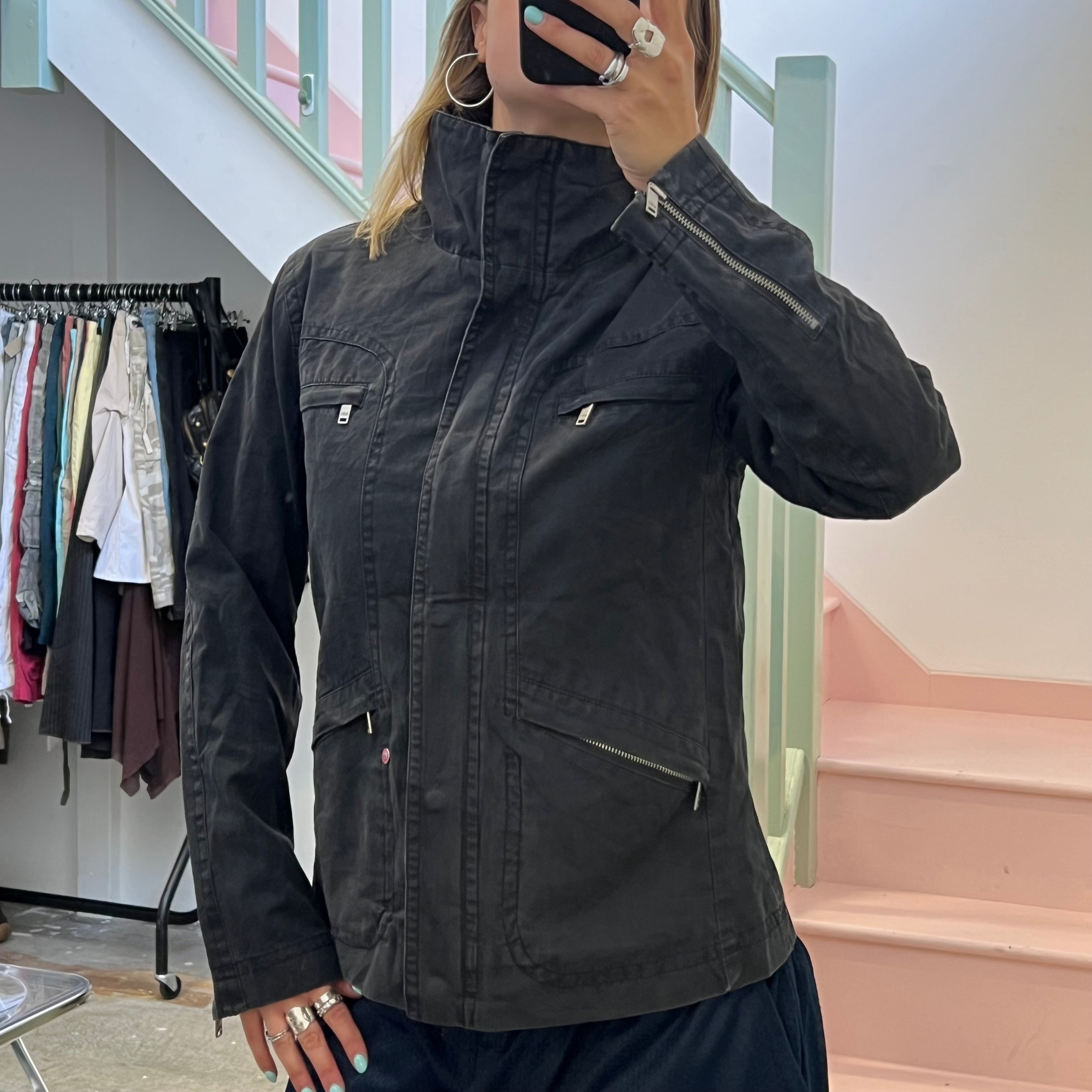 Esprit black zip up utility style jacket