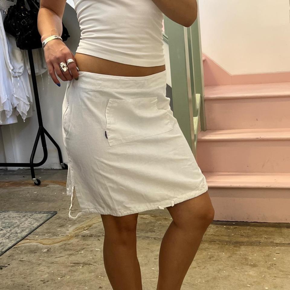 White linen midi skirt