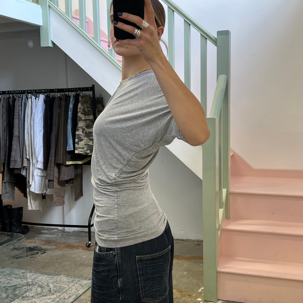 Sisley grey asymmetrical batwing slouchy top