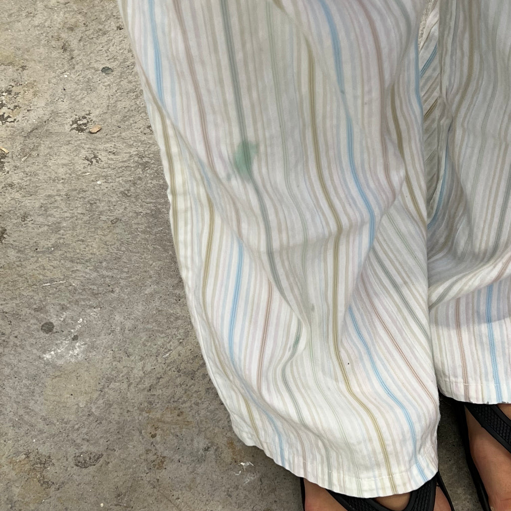 White and multi colour stripe trousers
