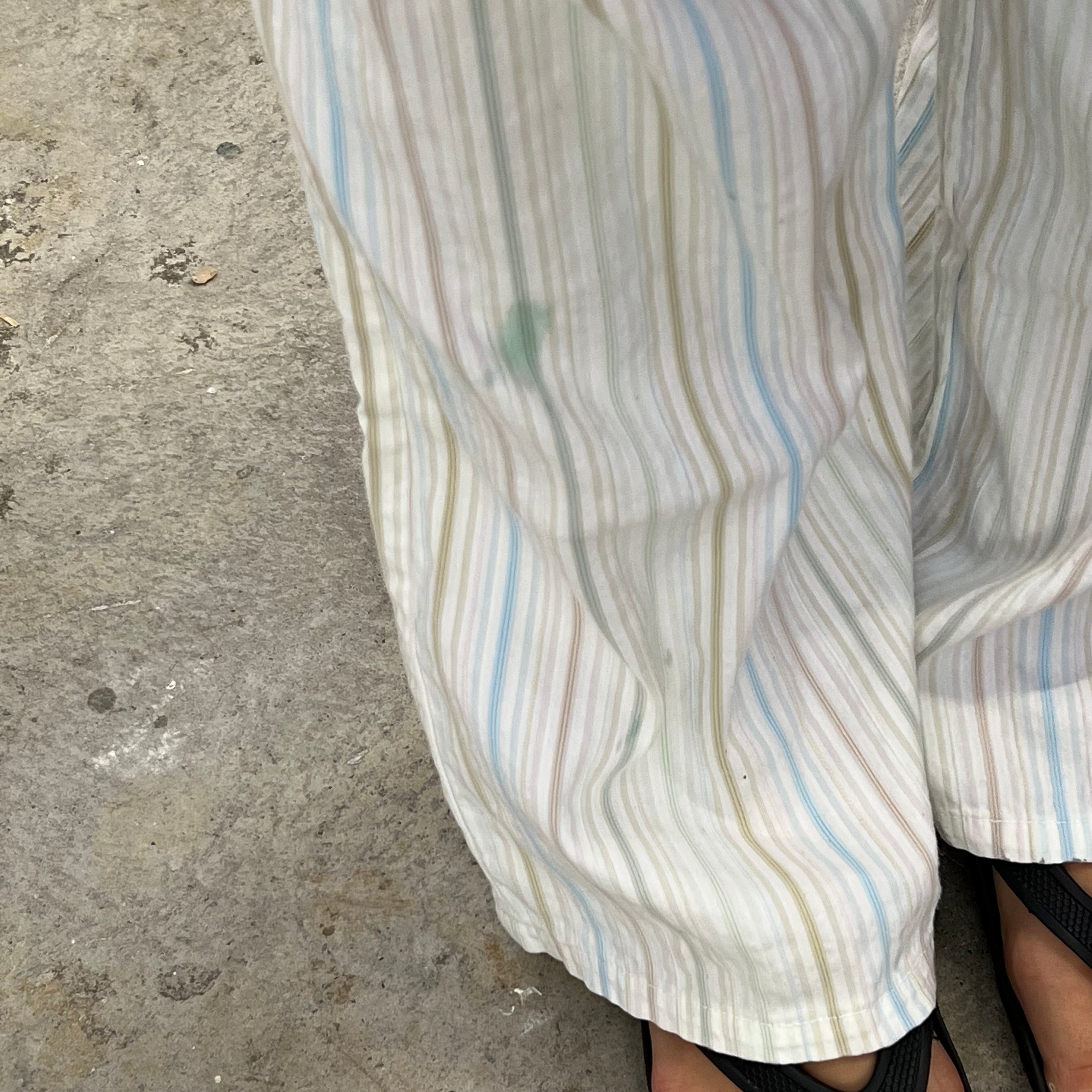 White and multi colour stripe trousers