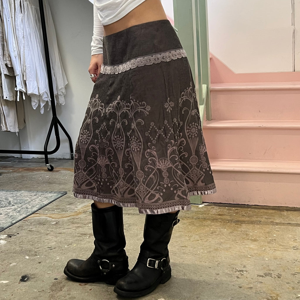 Promod brown crinkle midi skirt