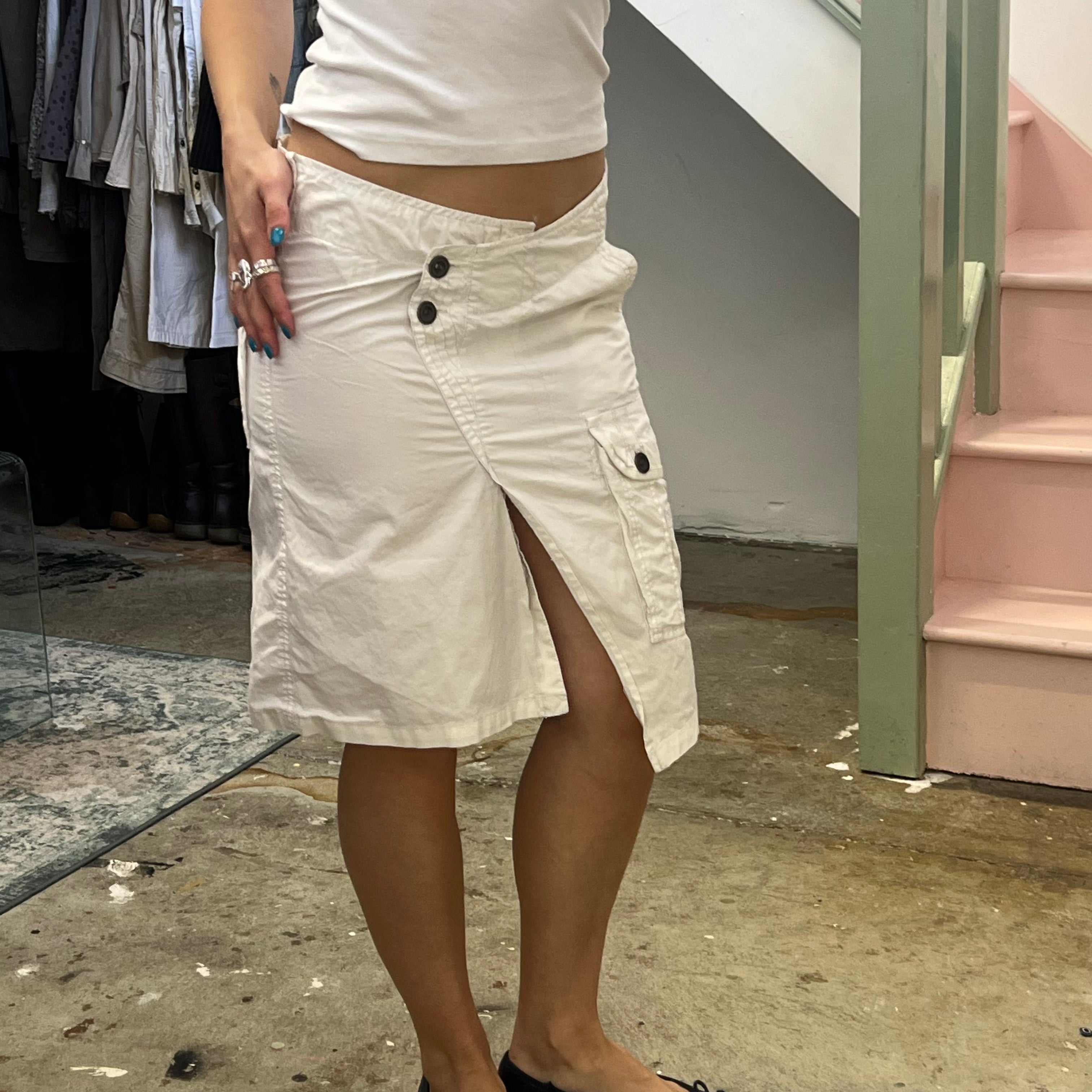 White asymmetrical cargo midi