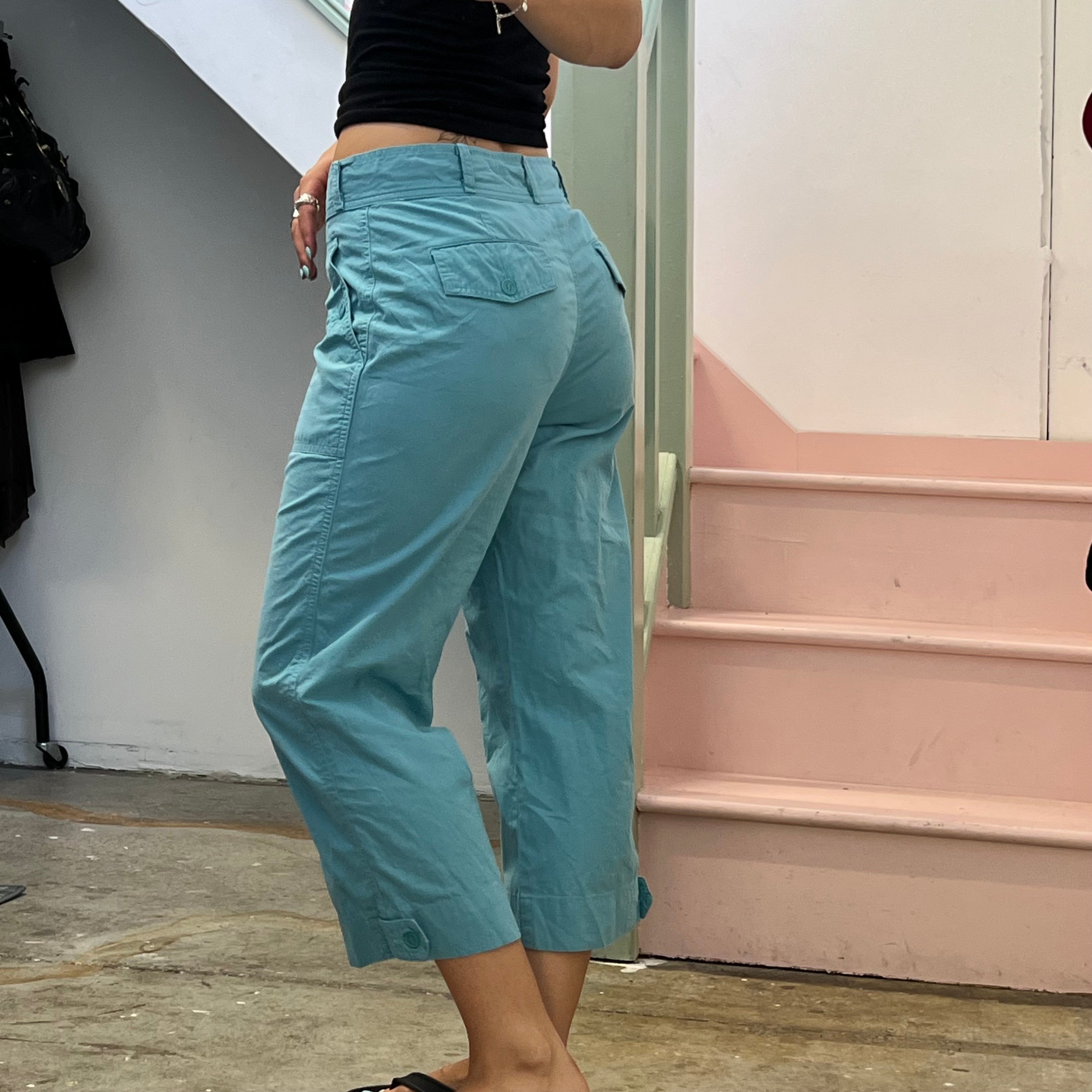Blue wide leg cargo capris