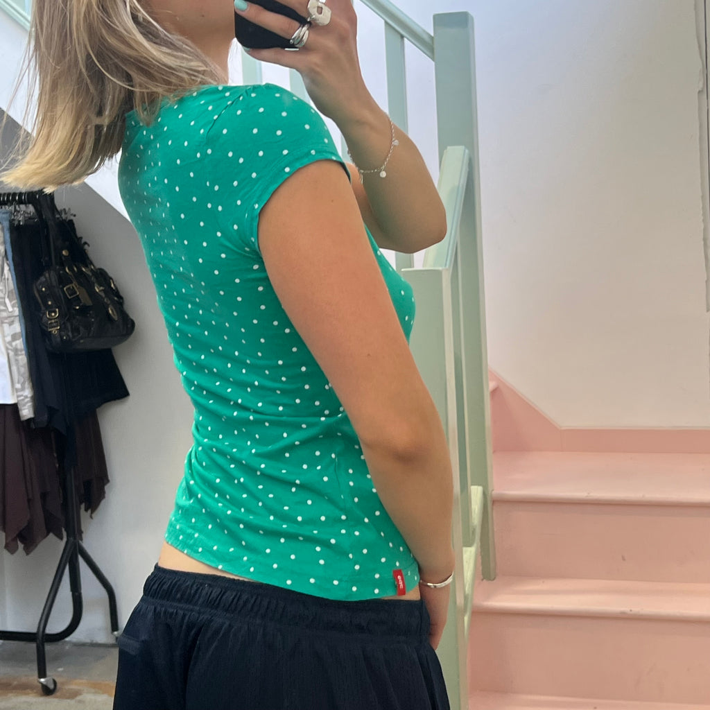 Esprit turquoise polka dot scoop neck top