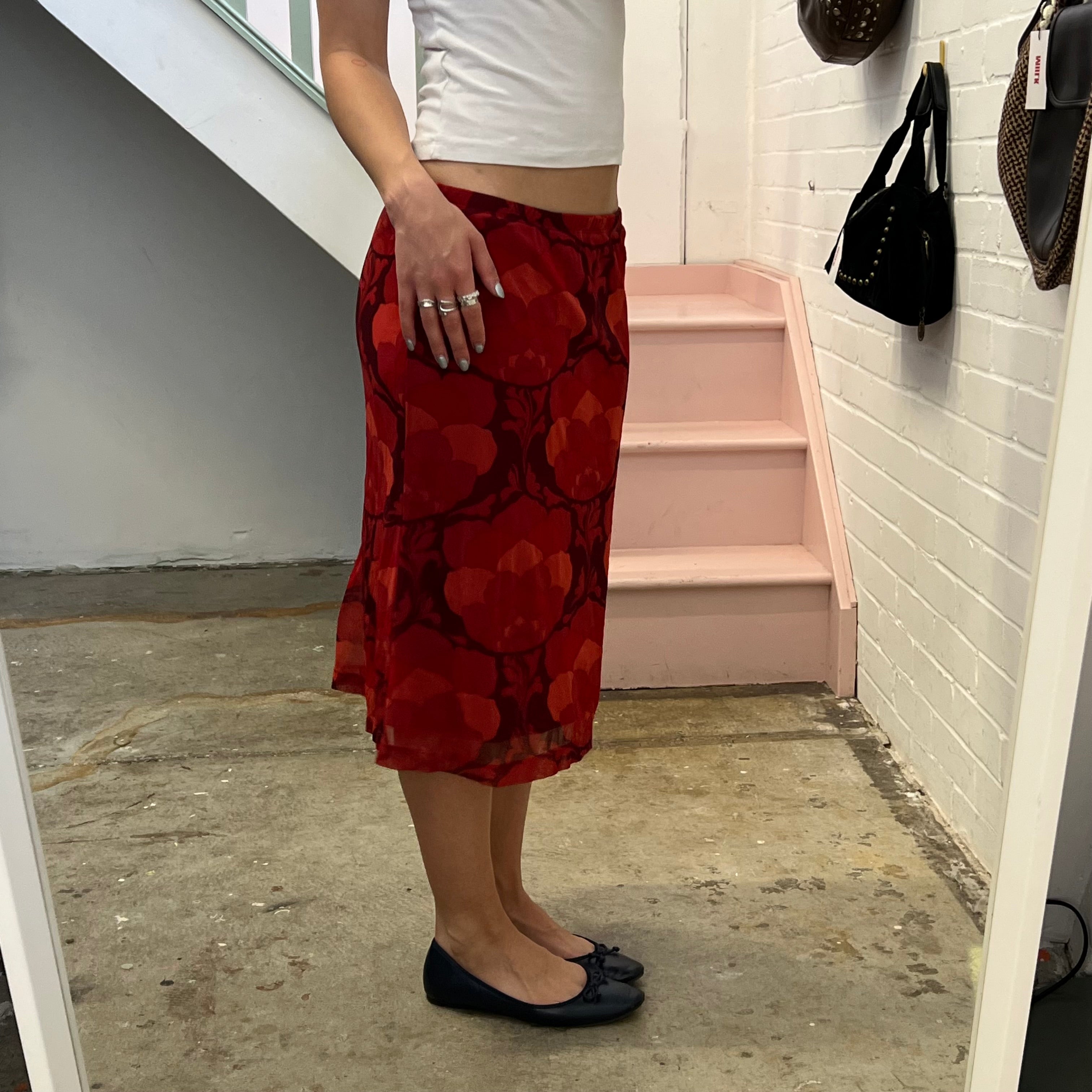 Mexx red floral print midi skirt