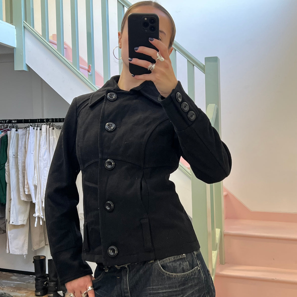 Black wool peacoat