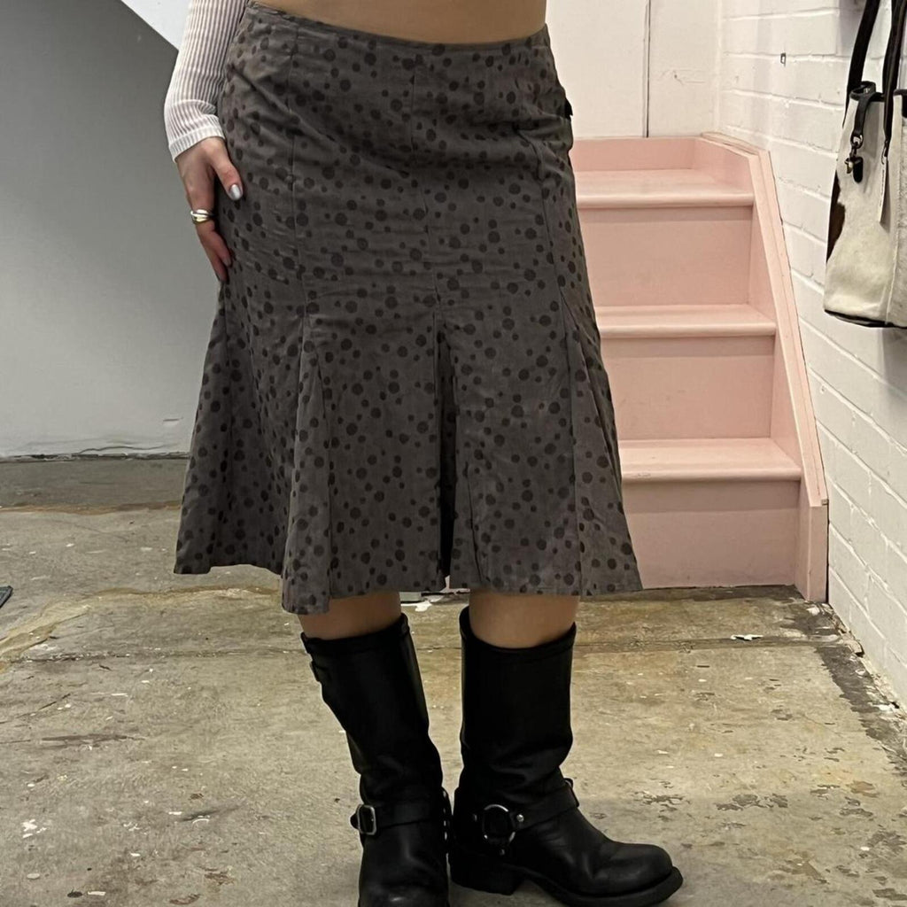 grey polka dot floaty vintage midi skirt