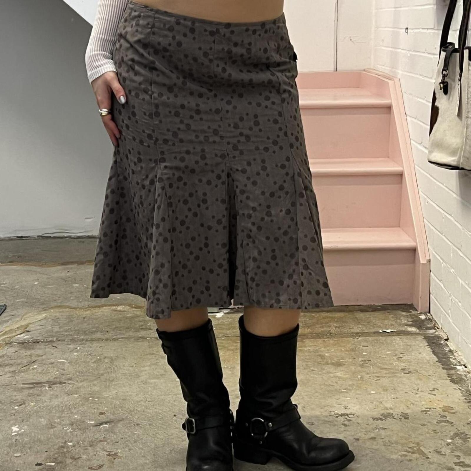 grey polka dot floaty vintage midi skirt