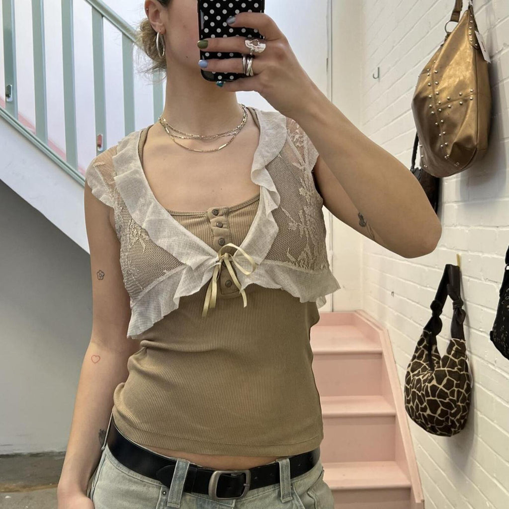 Cream lace Promod tie up dainty bolero