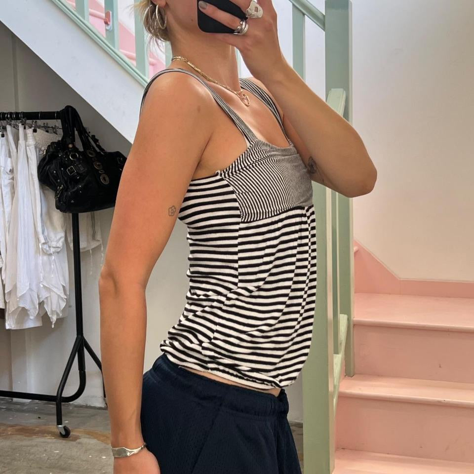 Navy and white striped bubble vest
