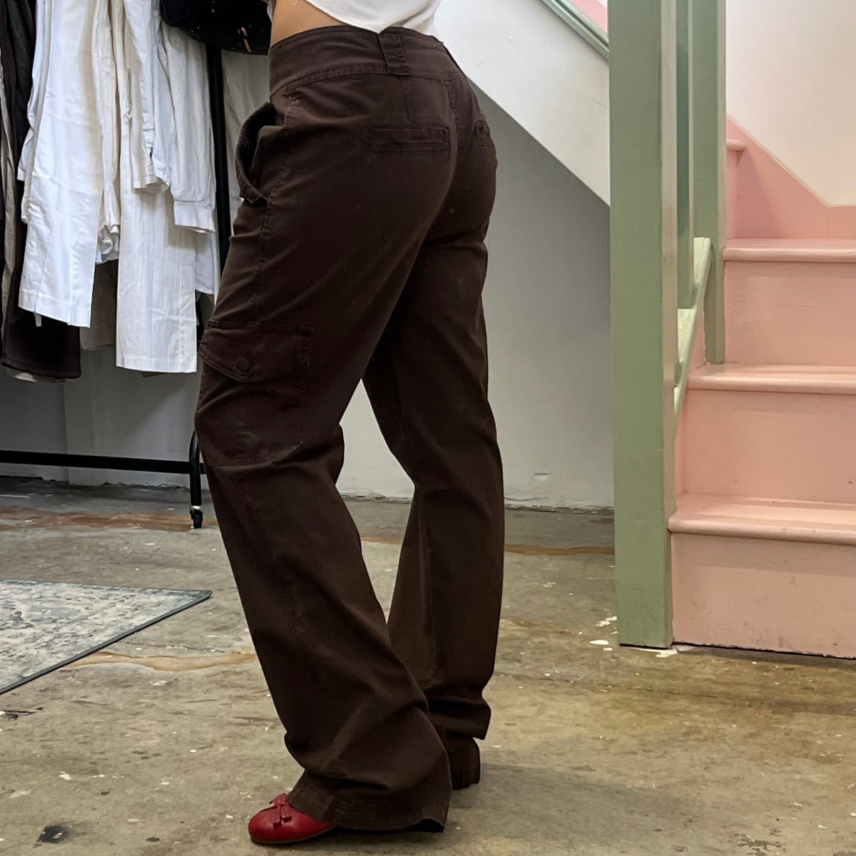 Brown wide leg baggy cargo trousers