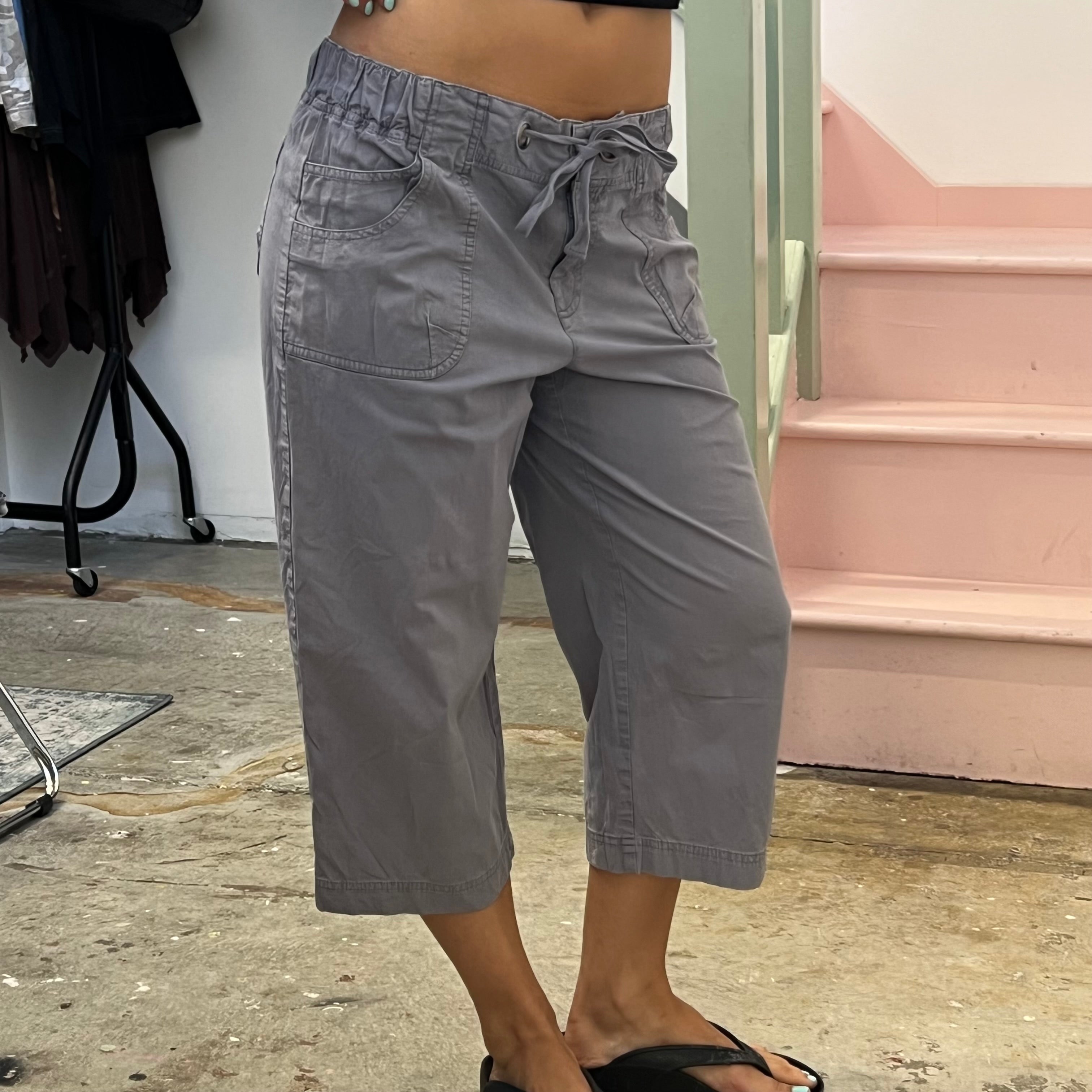 Grey tie waist cargo capris