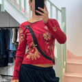 Red blurred floral long sleeve top