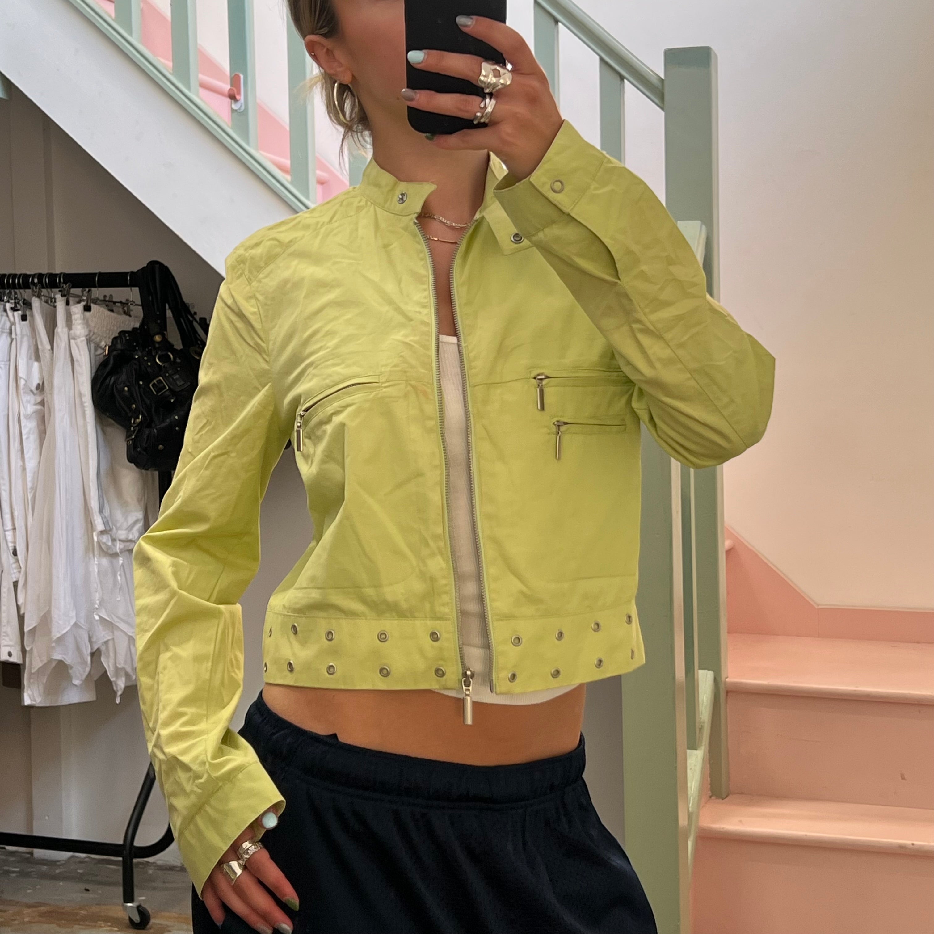 Lime green lightweight zip up jacket