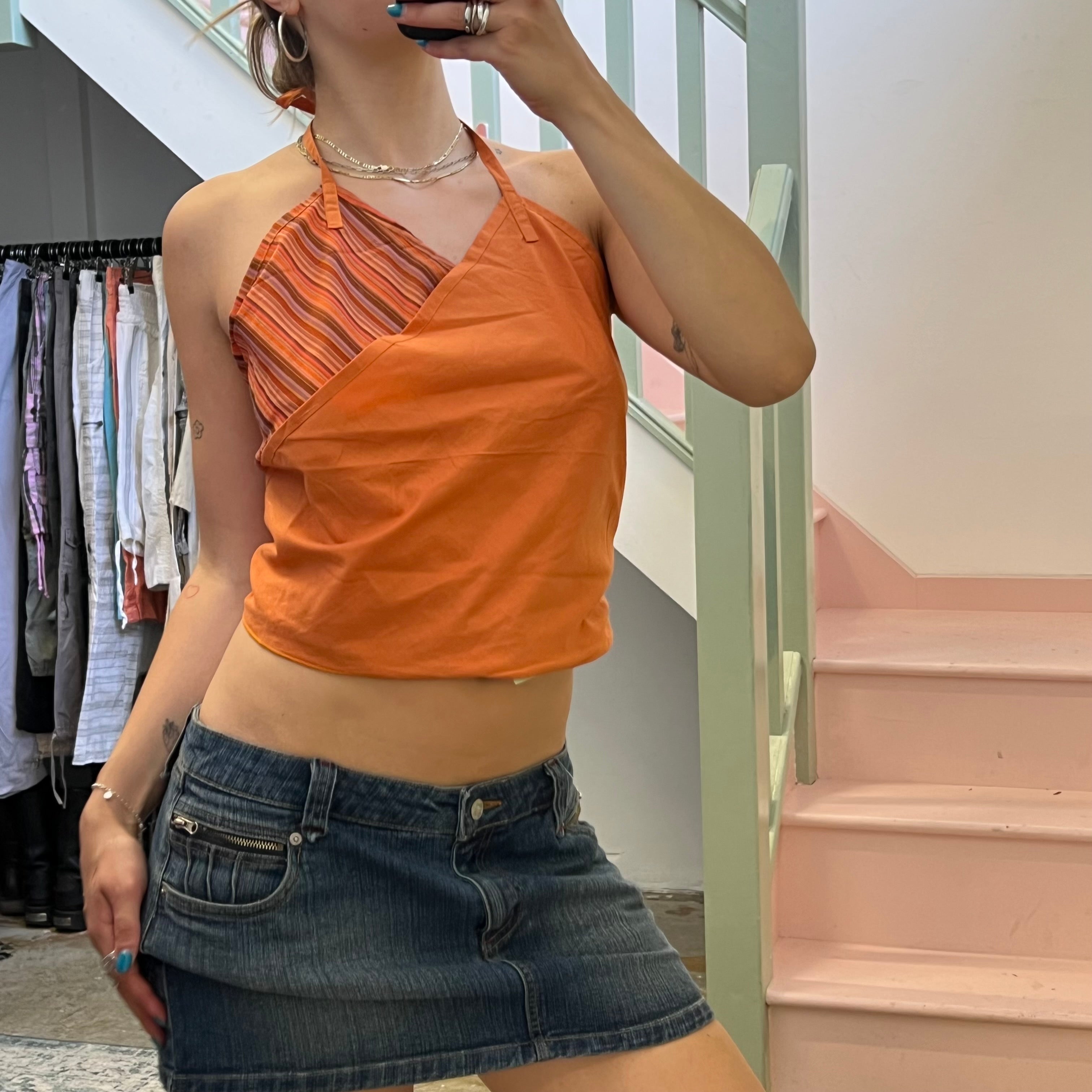 Orange reversible tie up top