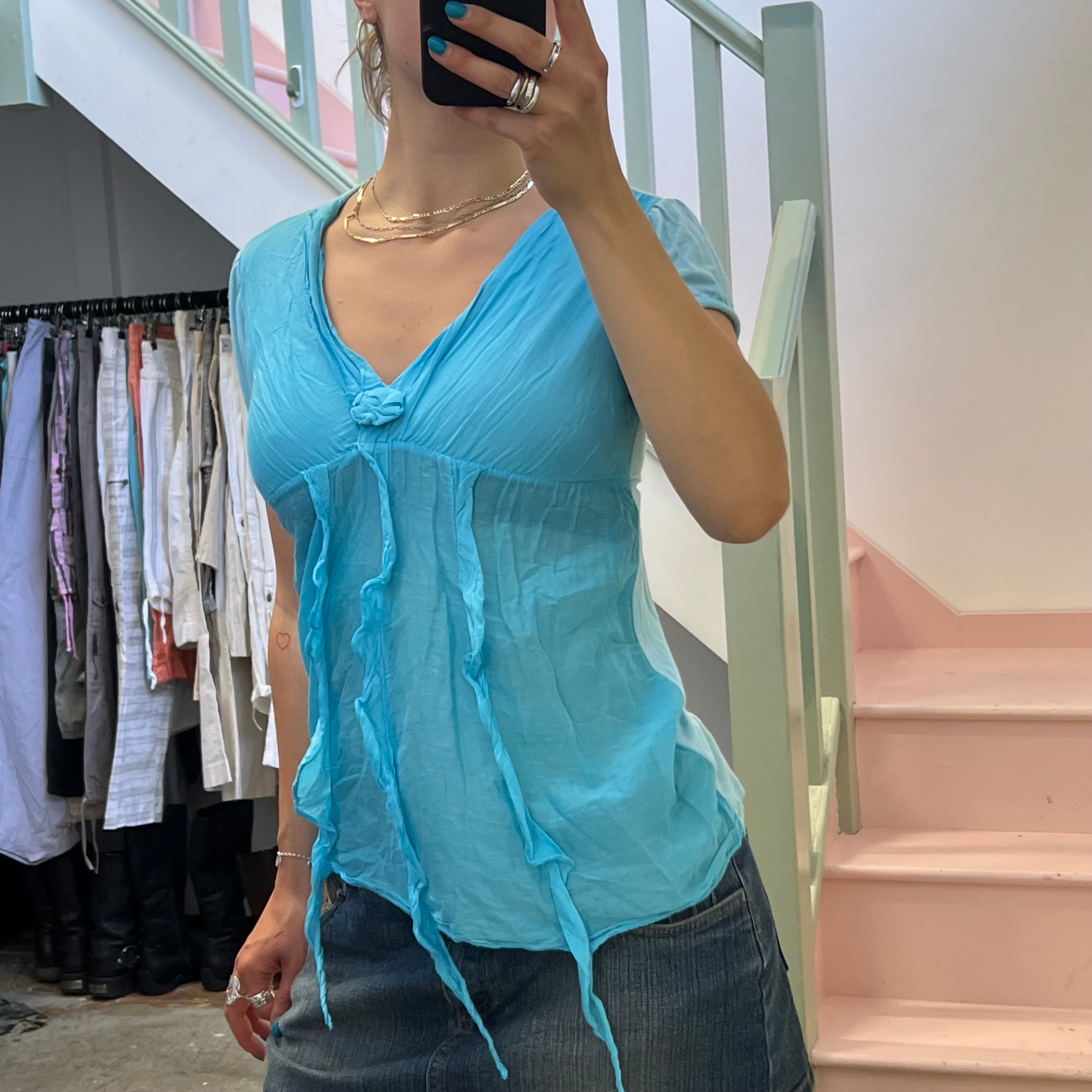 Blue ruffle tee