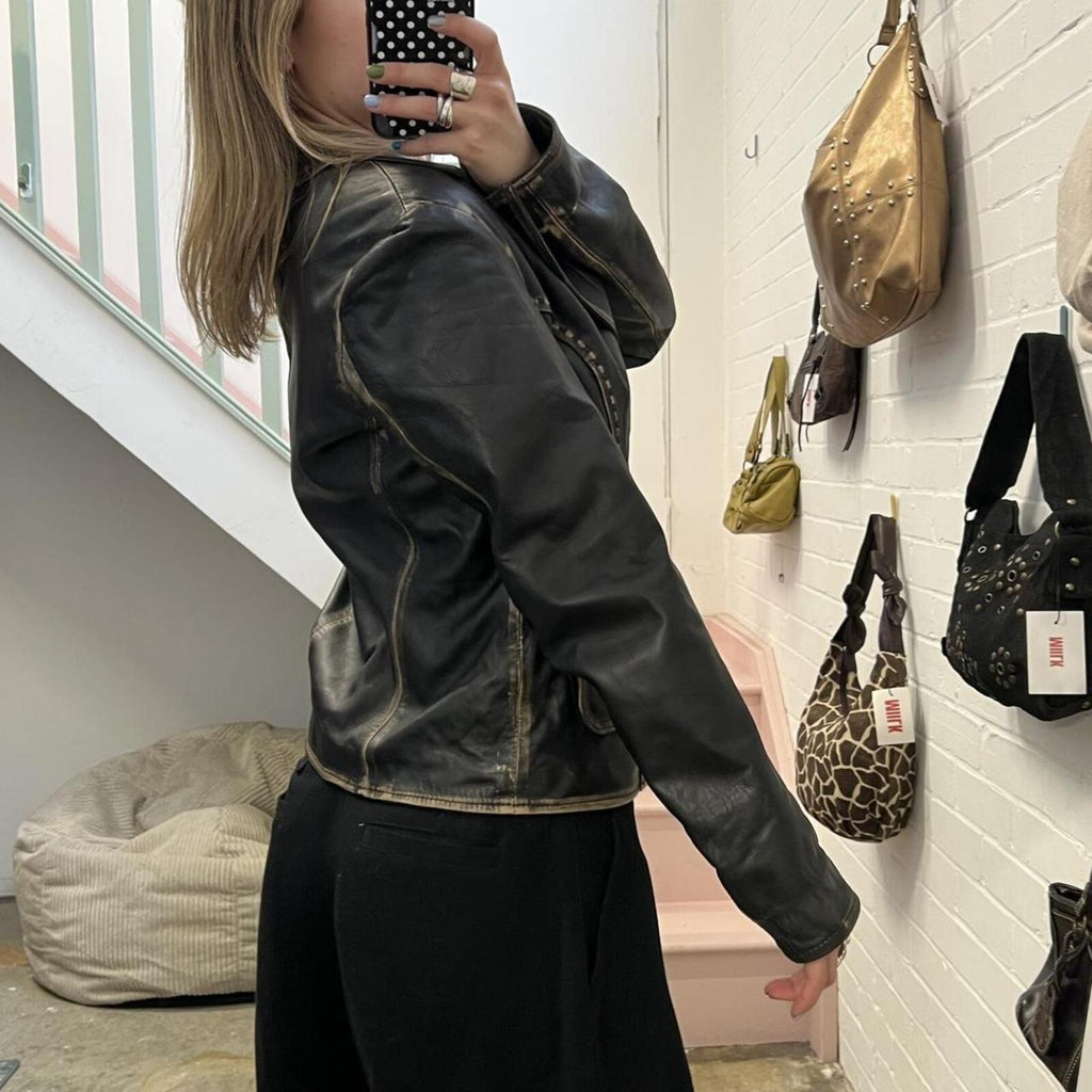 dark brown washed leather vintage blazer