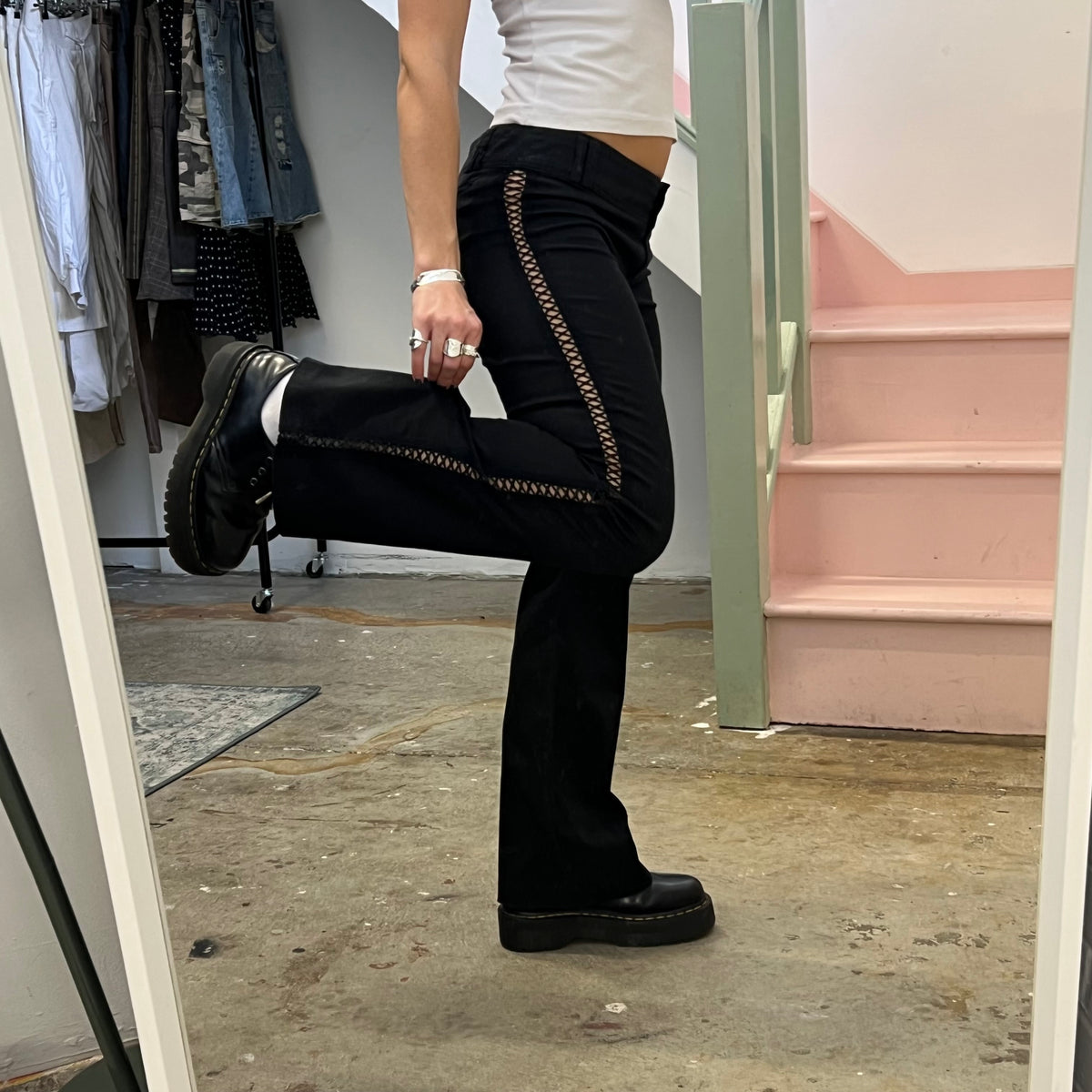 Black lace up tailored trousers