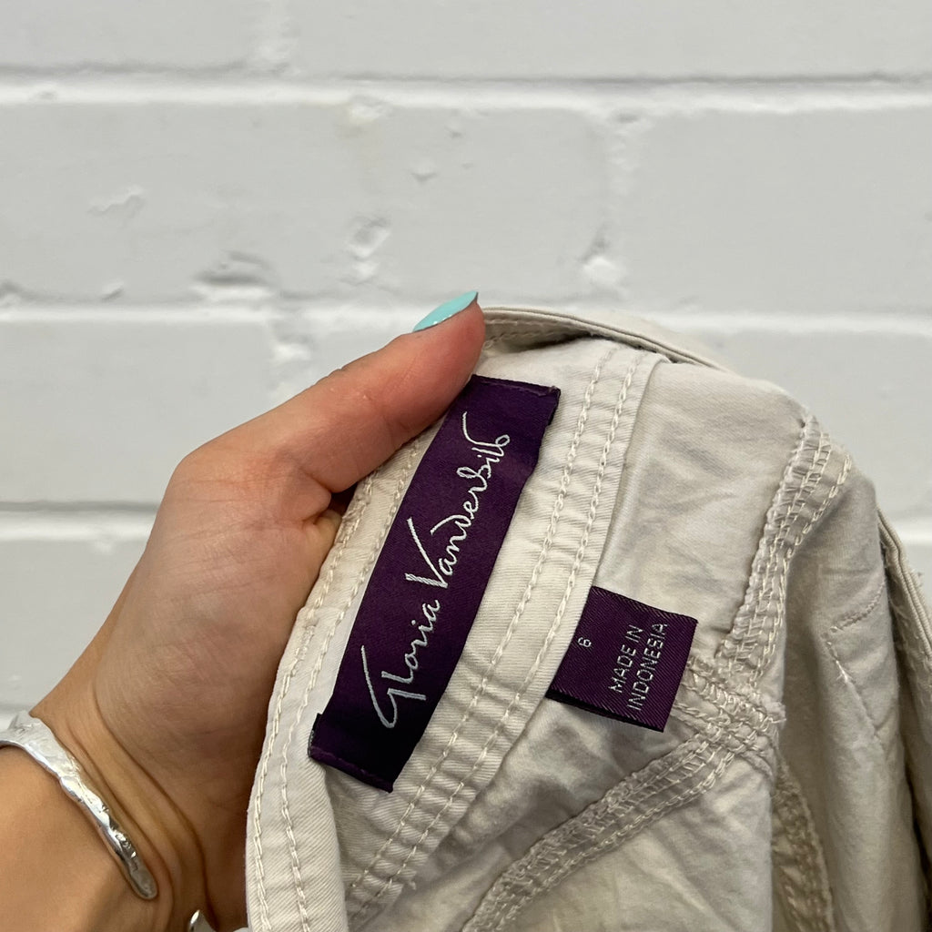 Cream embroidered ruched cargo capris