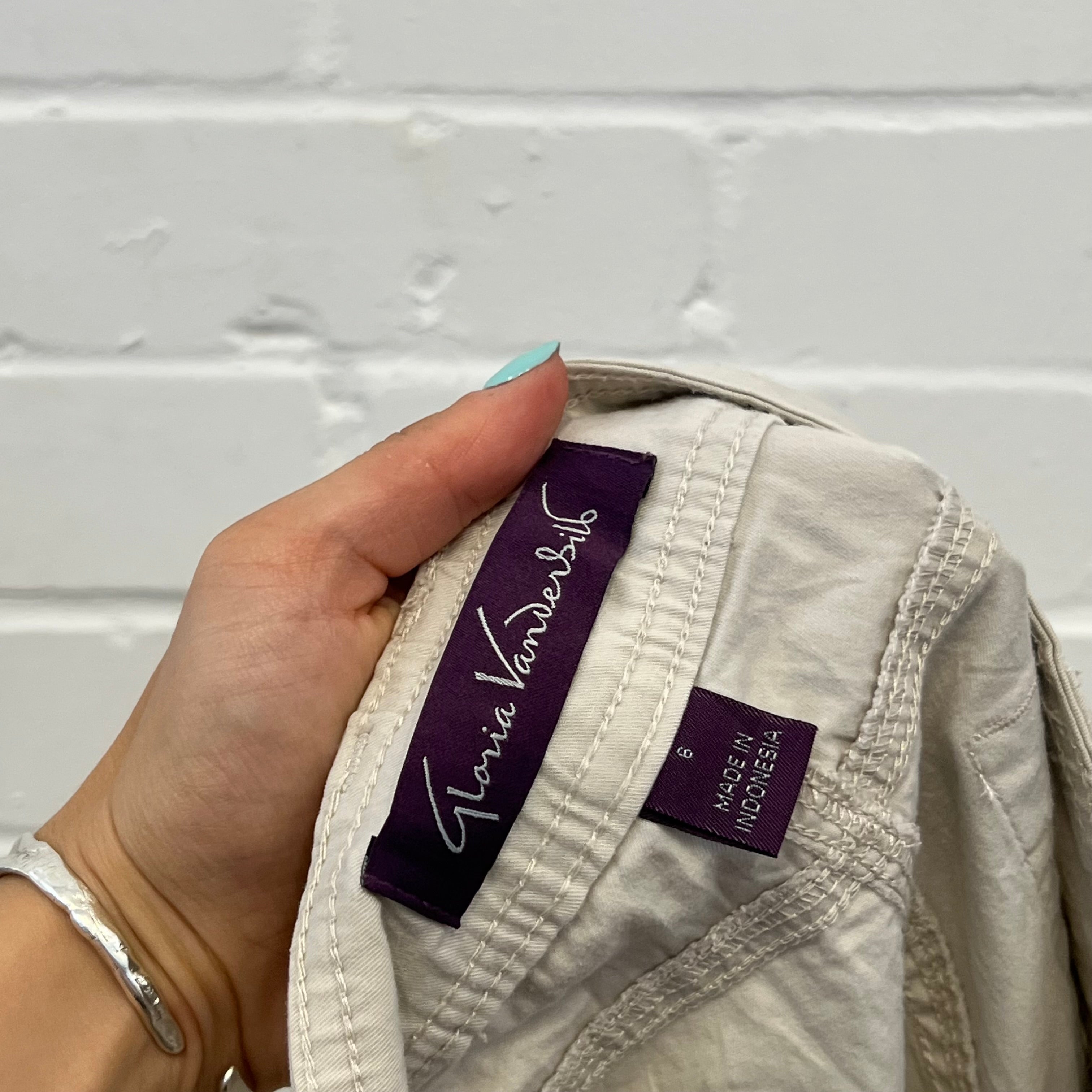 Cream embroidered ruched cargo capris