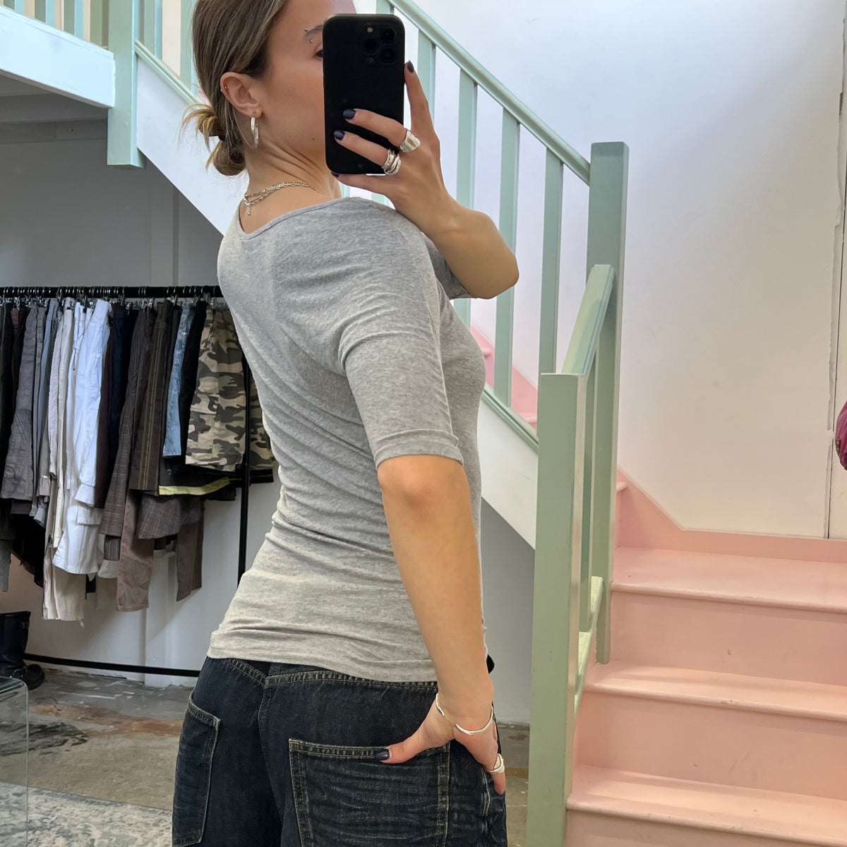 Sisley grey asymmetrical batwing slouchy top