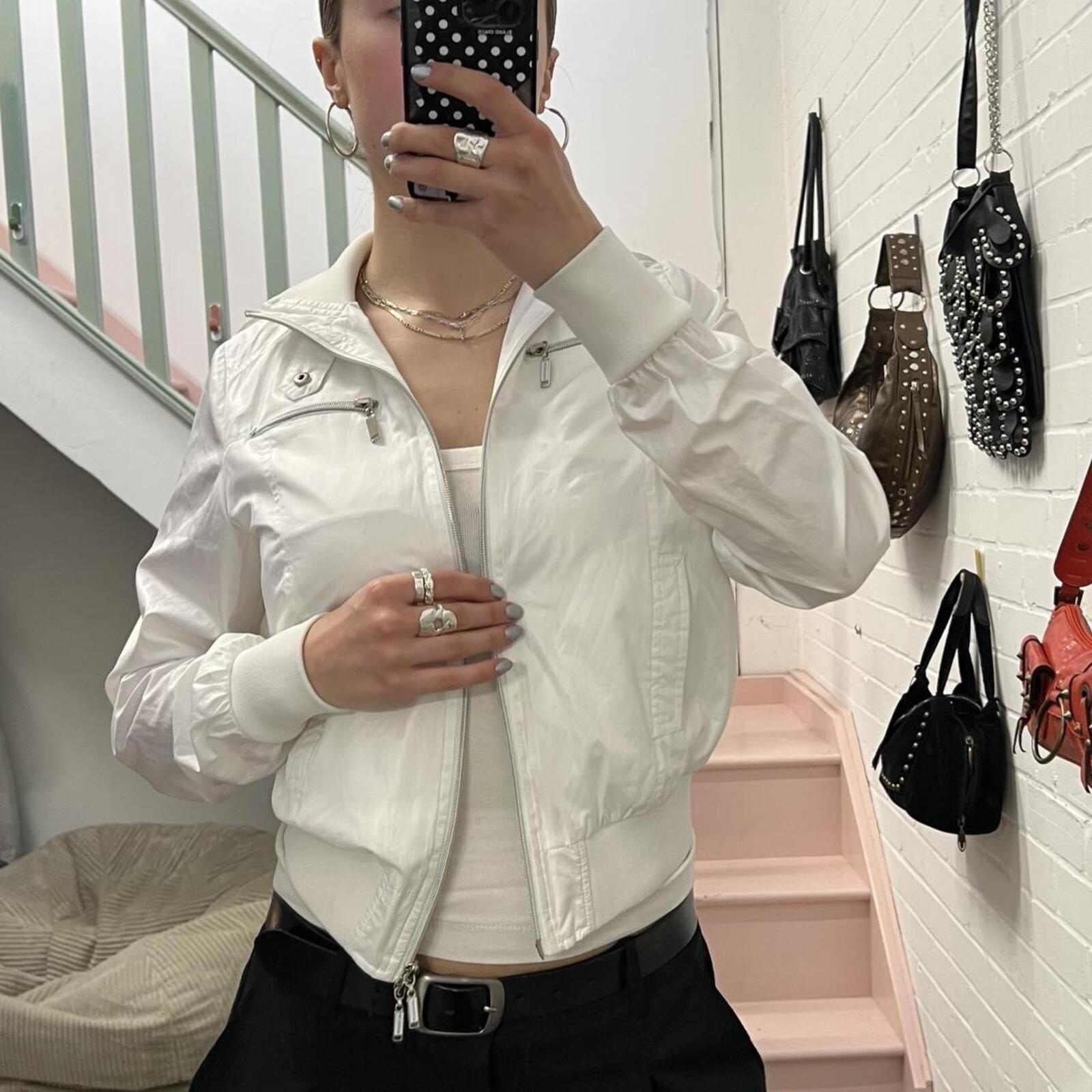 White fitted lightweight vintage bomber jacket